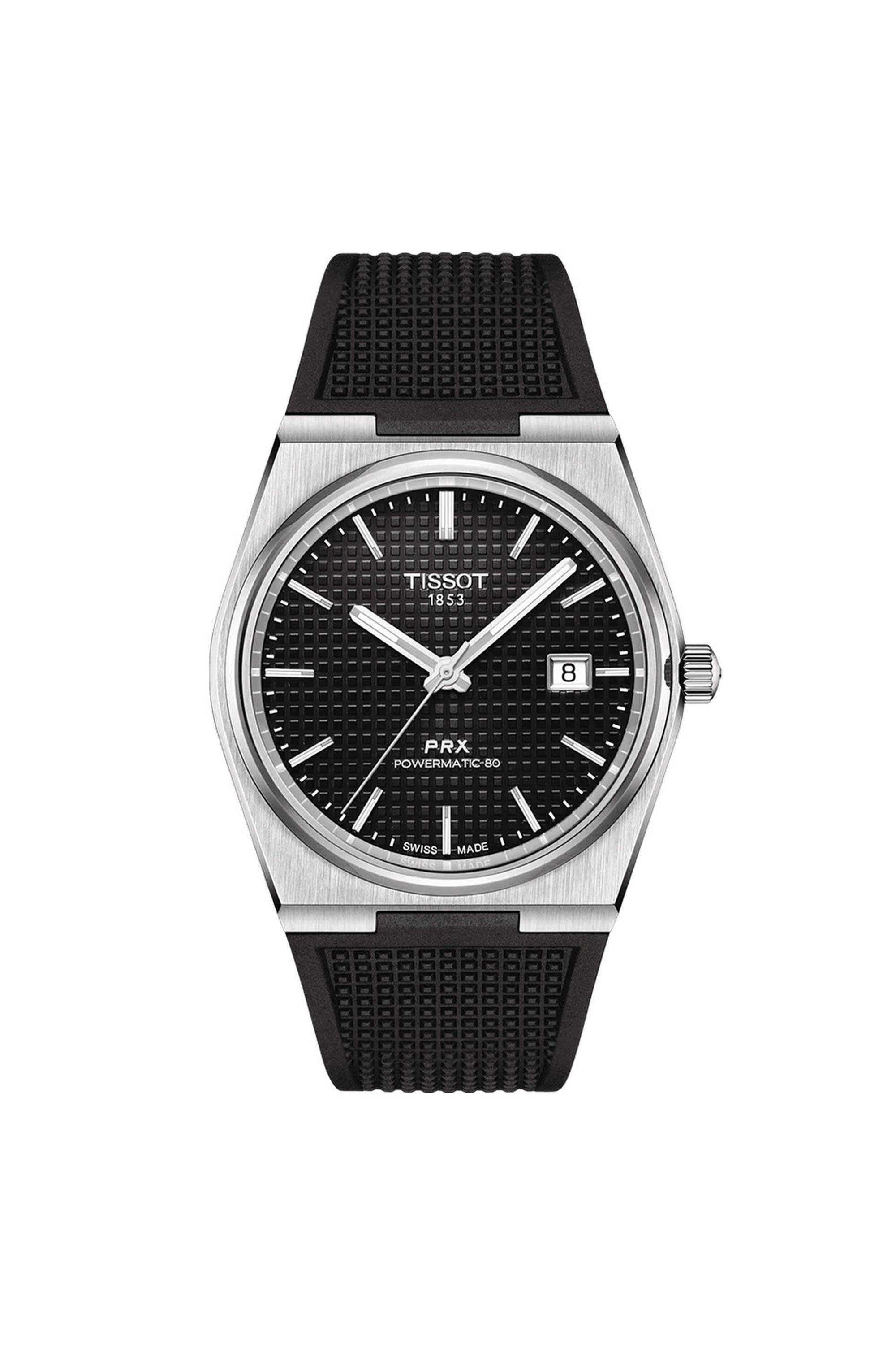 Classic-Contemporary-PRX-39.5-mm-Analogue-Swiss-Automatic-Watch-For-Men-s---Black-Dial-with-Black-Silicone-Strap-(T1374071705100)