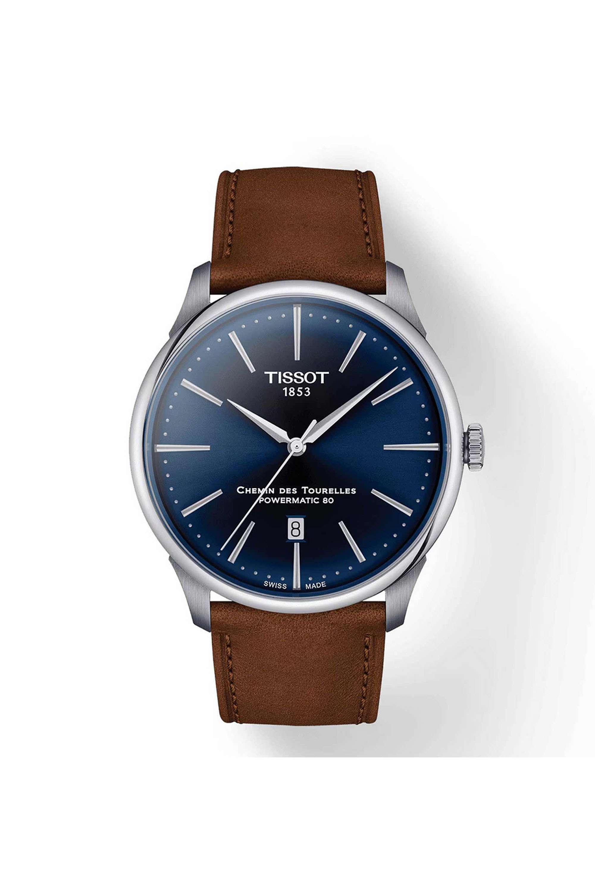 Classic-Traditional-Chemin-Des-Tourelles-42-mm-Analogue-Swiss-Automatic-Watch-For-Men-s---Blue-Dial-with-Brown-Leather-Strap-(T1394071604100)