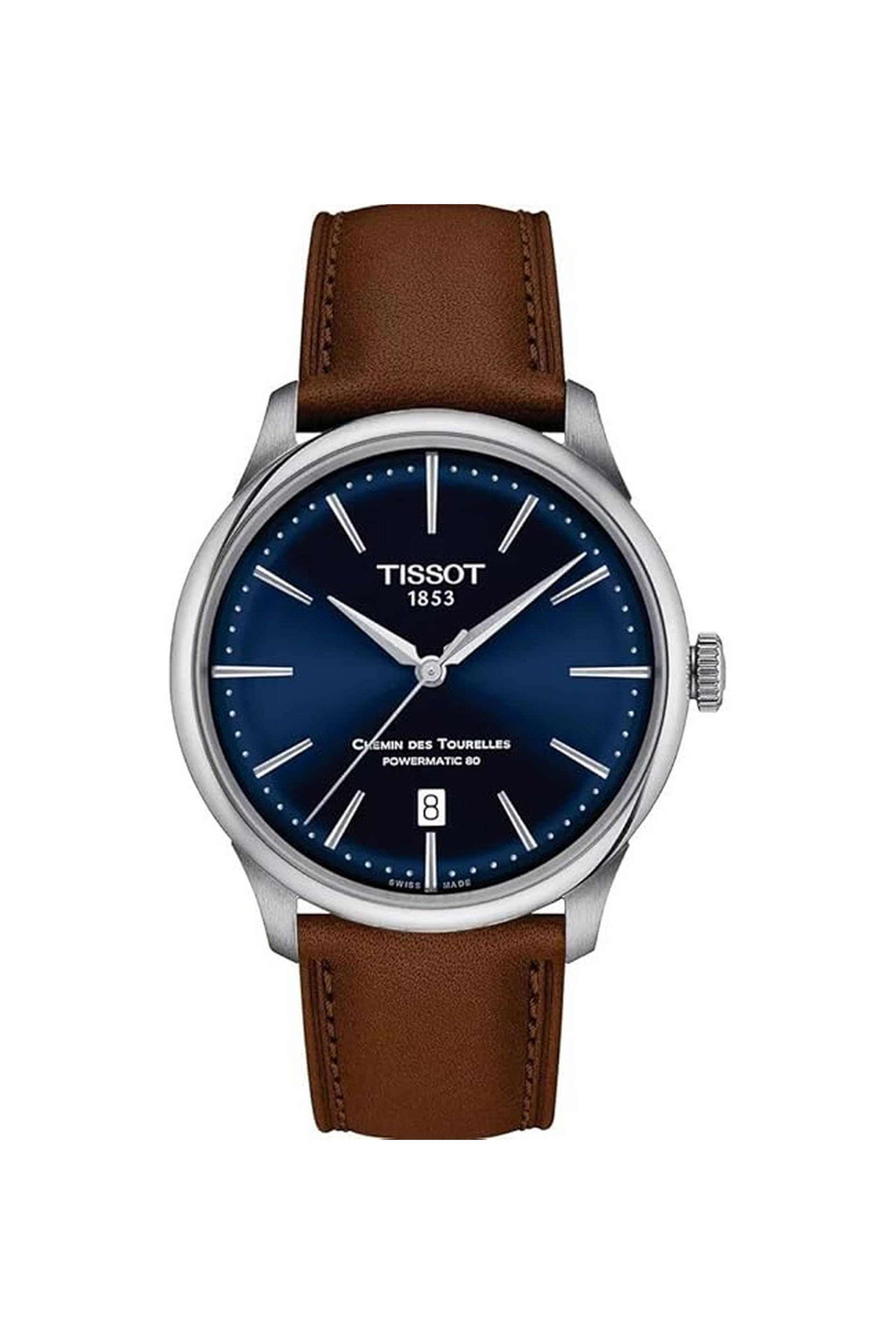 Chemin-Des-Tourelles-39-mm-Analogue-Swiss-Automatic-Watch-For-Unisex---Blue-Dial-with-Brown-Leather-Strap-(T1398071604100)