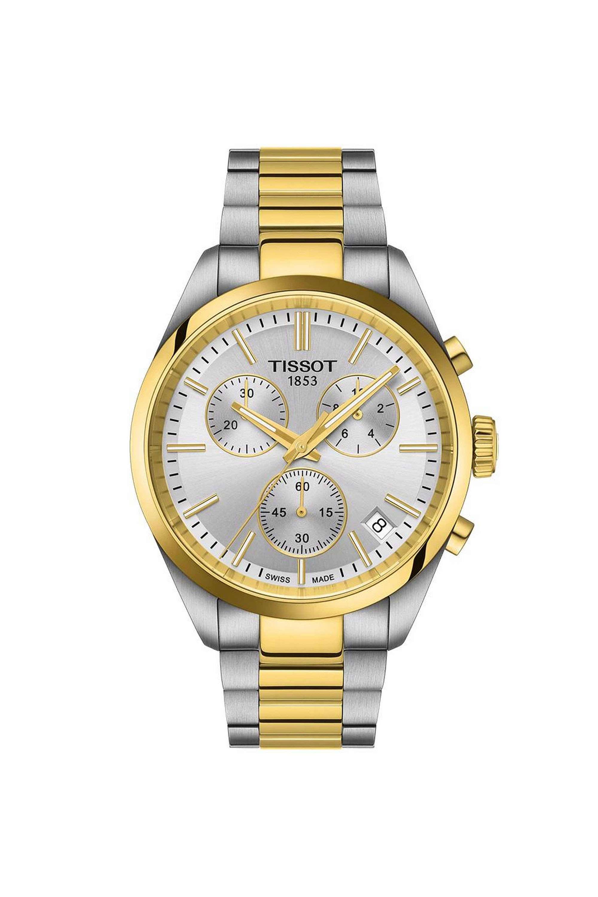 Classic-Contemporary-PR-100-40-mm-Chronograph-Swiss-Quartz-Watch-For-Men-s---Silver-Dial-with-Two-Tone-Stainless-Steel-Strap-(T1504172203100)