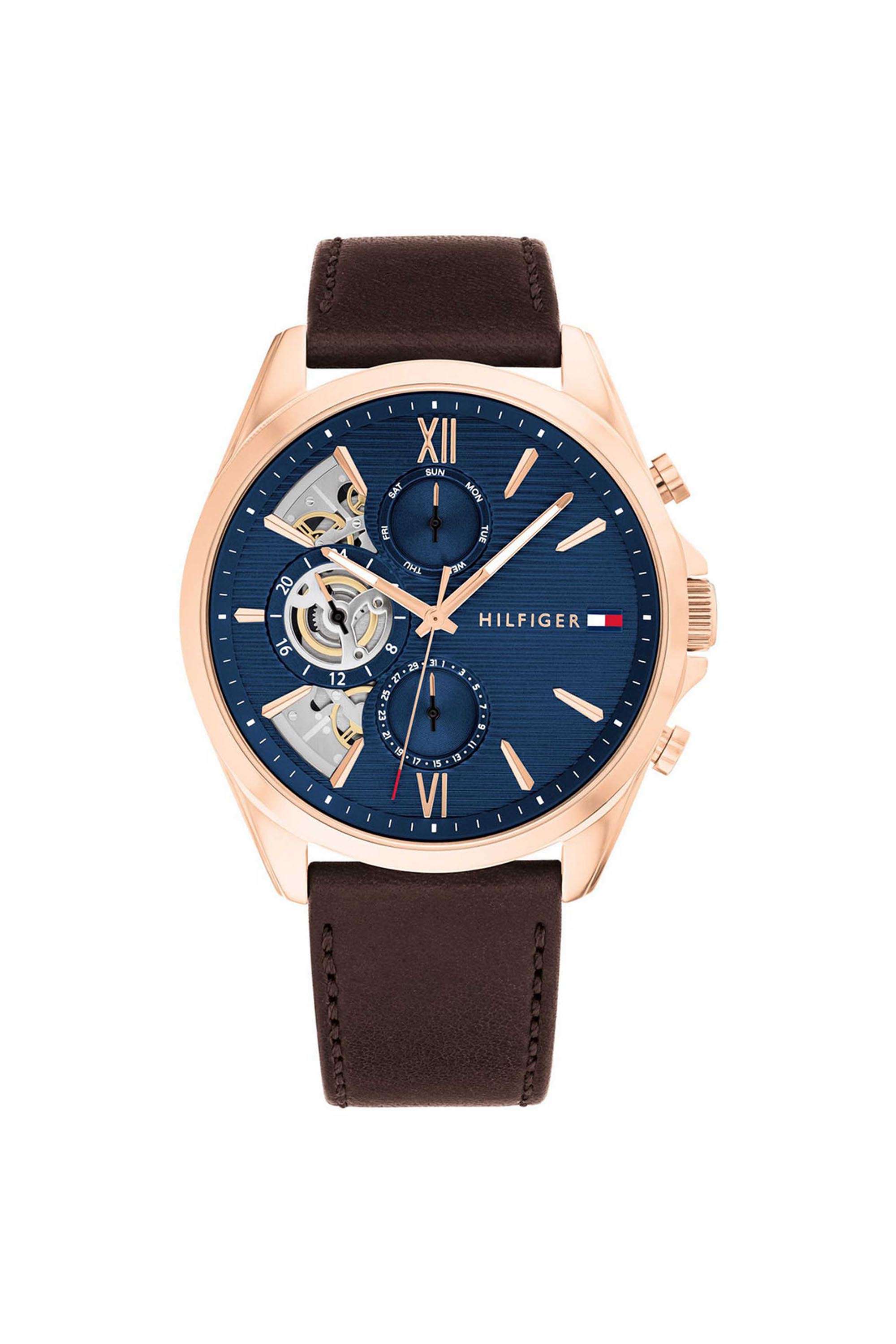 Fall-Winter-Collection-24-Men-s-43.5-mm-Quartz-Analogue-Watch---Blue-Dial-with-Brown-Leather-Strap-(WTH1710645W)
