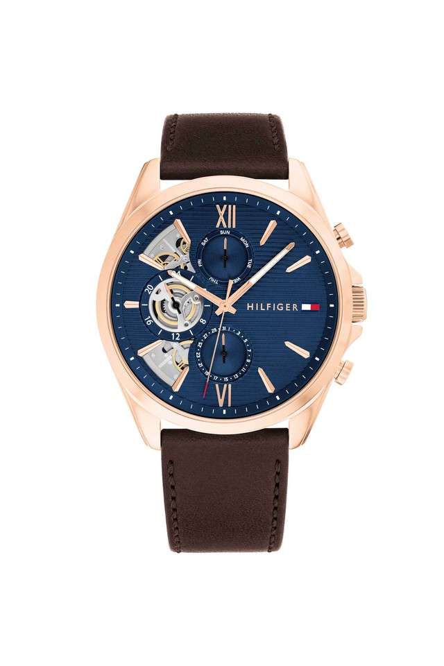 Quartz-43.5-mm-Blue-Dial-Leather-Analogue-Watch-for-Men---TH1710645