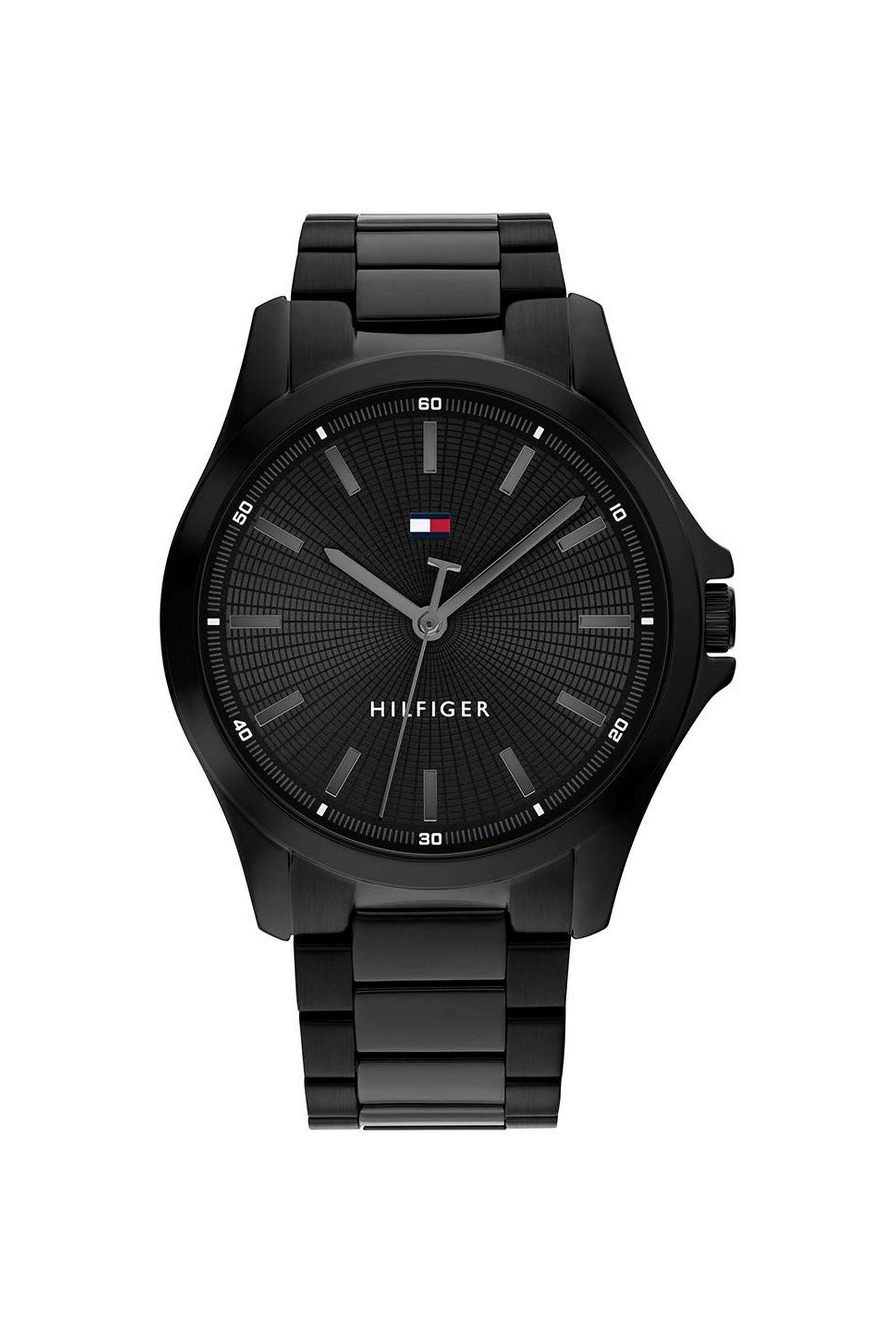 Men-s-42-mm-Quartz-Analogue-Watch---Black-Dial-with-Black-Stainless-Steel-Strap-(TH1710680)