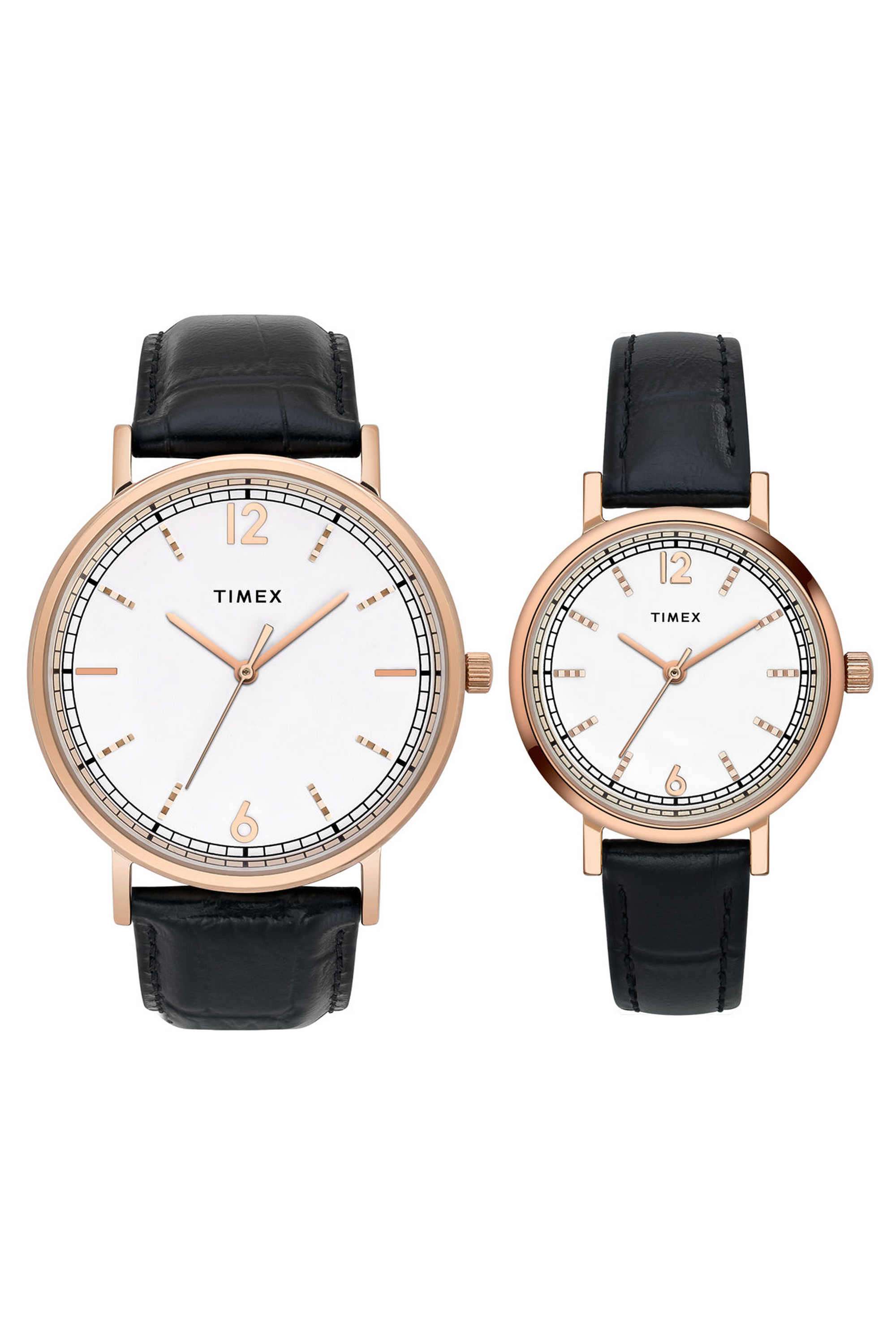 42-mm-&-32-mm-Quartz-Analogue-Watch-for-Couple---White-Dial-with-Black-Leather-Strap-(TW00PR336)