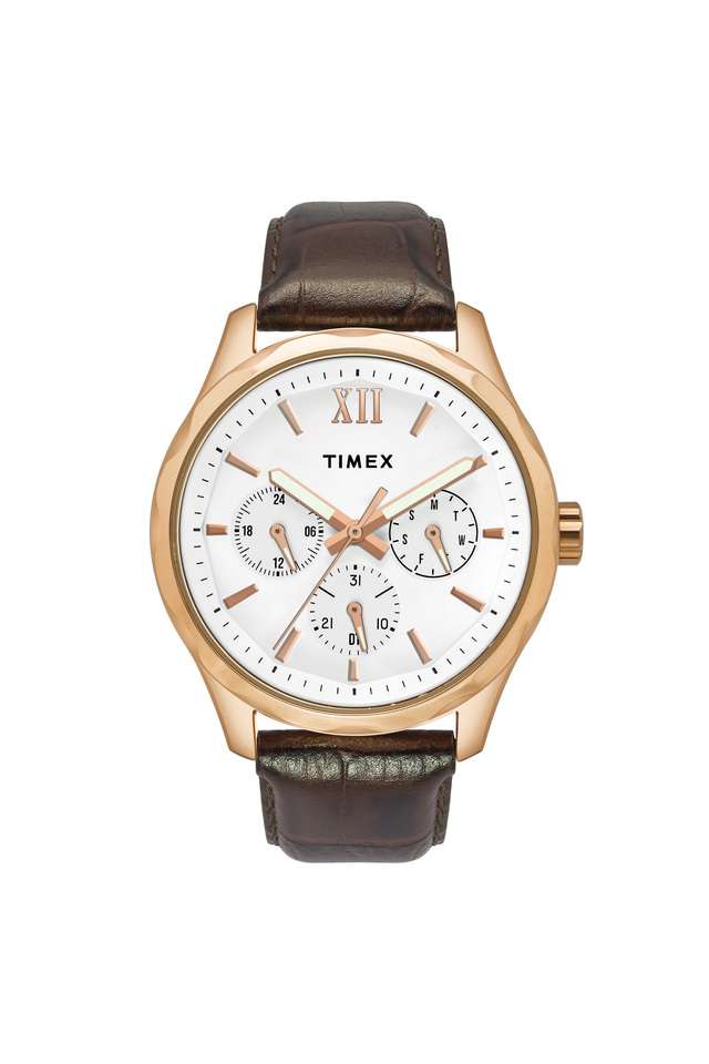 Mens-White-Dial-Leather-Multi-Function-Watch
