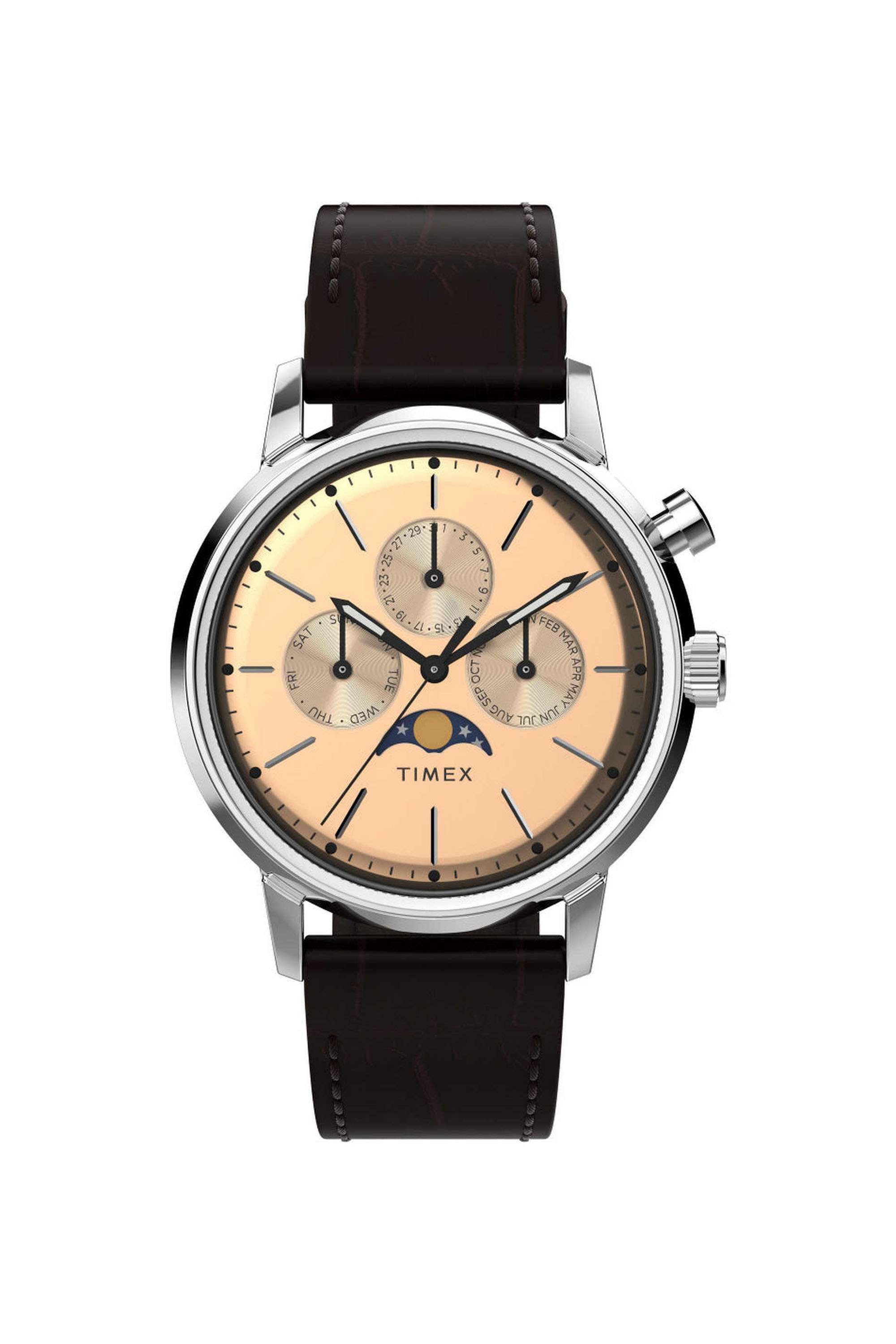 Marlin-40-mm-Quartz-Analogue-Watch-for-Men---Rose-Gold-Dial-with-Brown-Leather-Strap-(TW2W51100UJ)