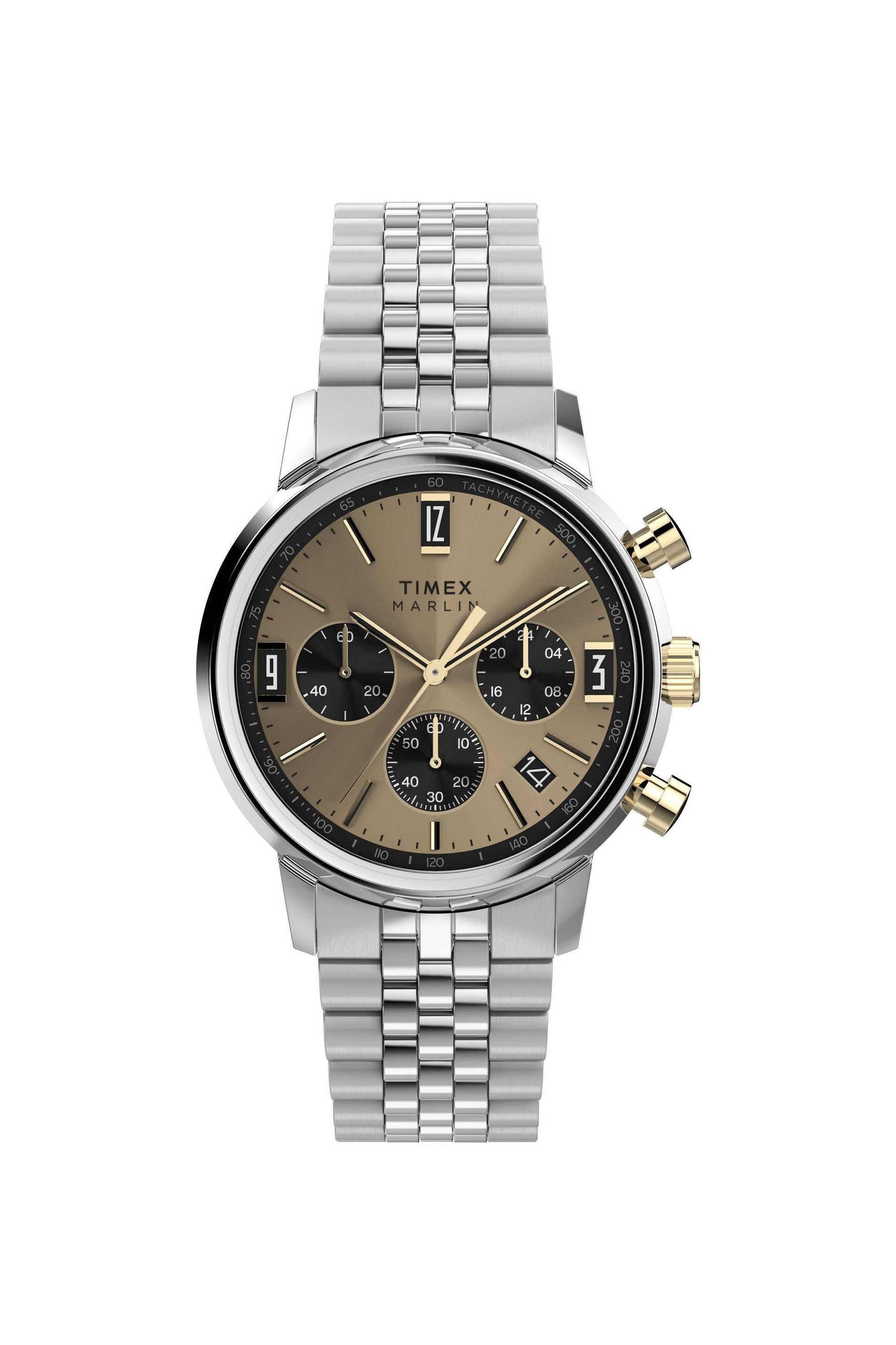 Marlin-40-mm-Quartz-Analogue-Watch-for-Men---Beige-Dial-with-Silver-Stainless-Steel-Strap-(TW2W60100UJ)