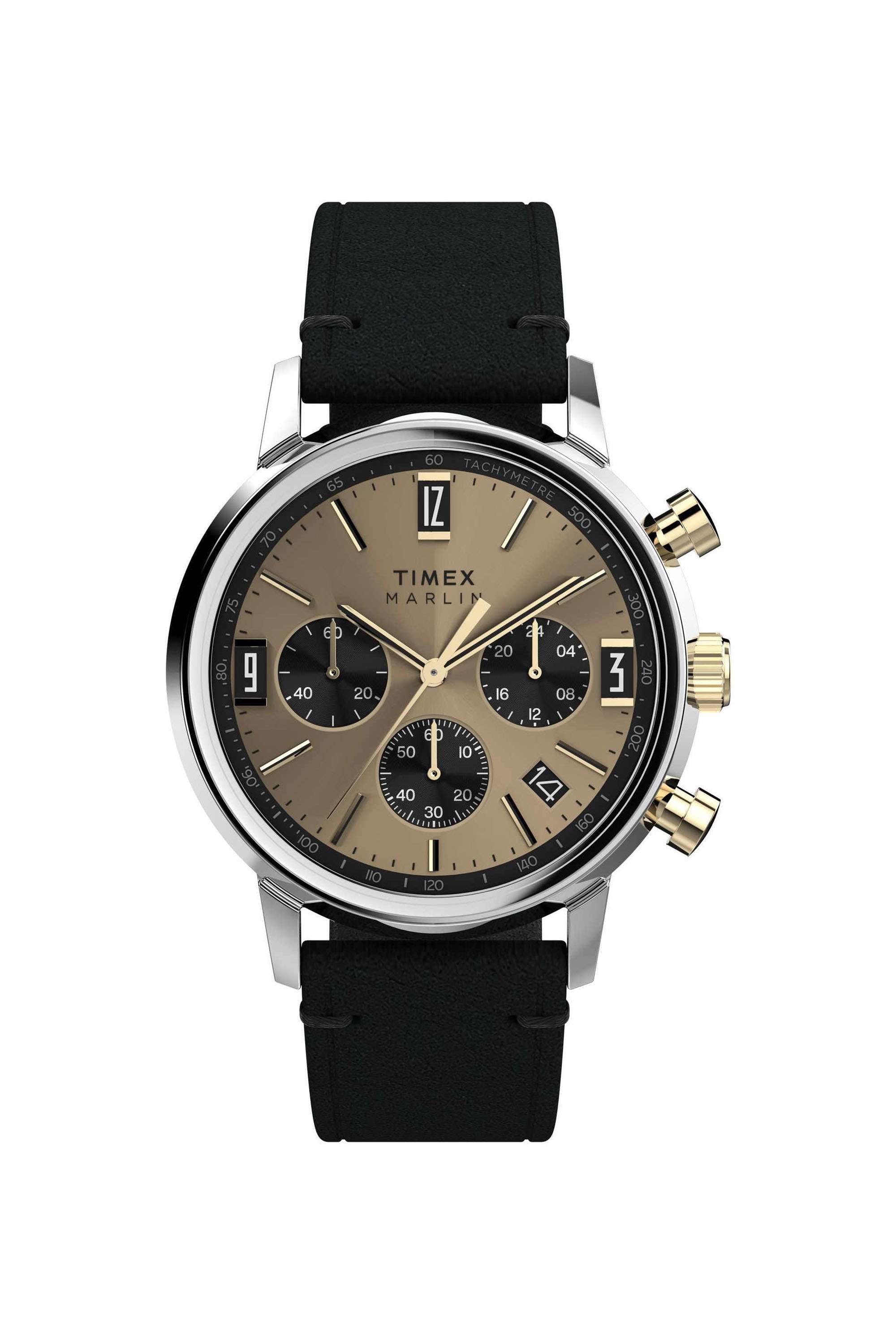 Marlin-40-mm-Quartz-Analogue-Watch-for-Men---Beige-Dial-with-Black-Leather-Strap-(TW2W60300UJ)
