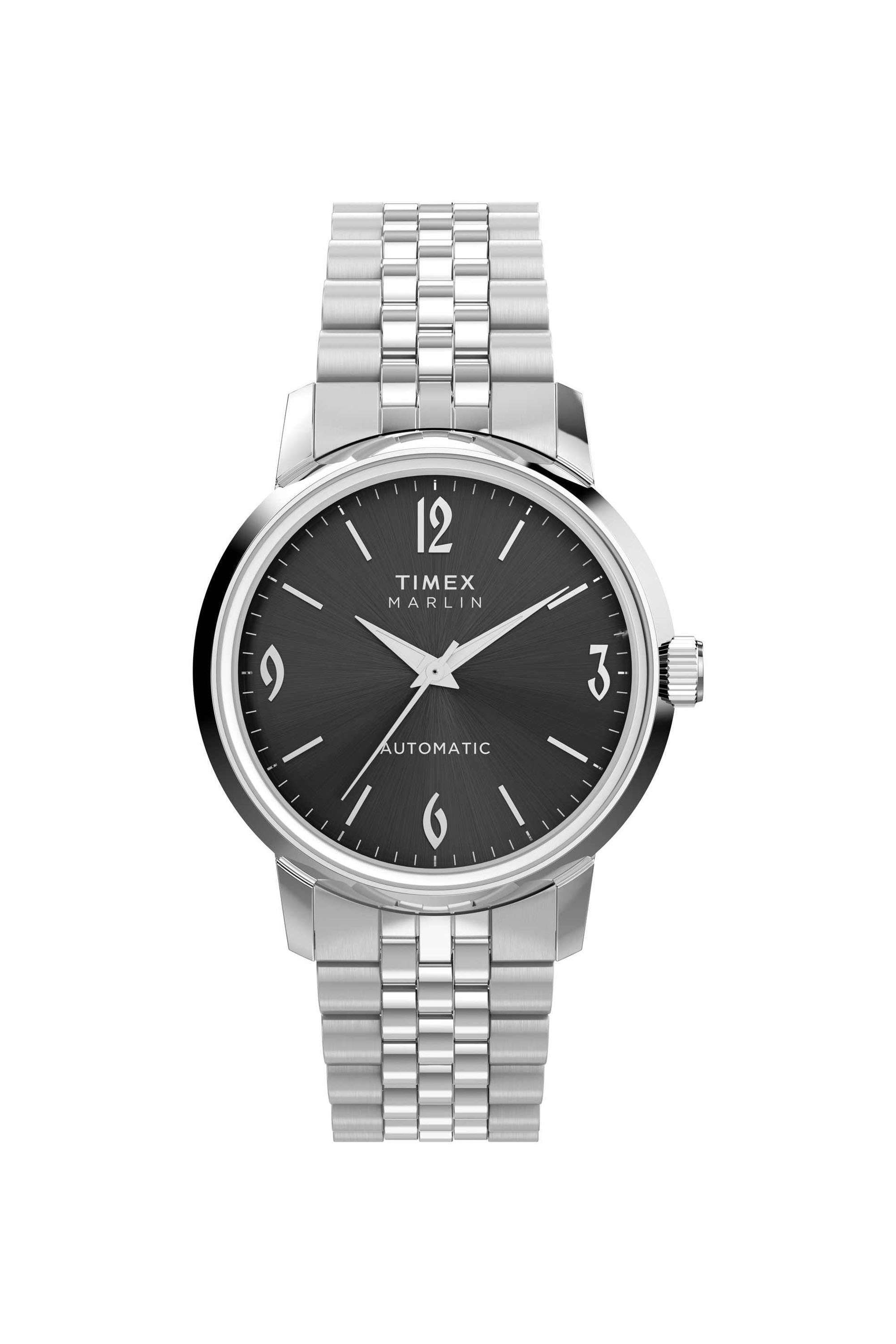 Marlin-40-mm-Automatic-Analogue-Watch-for-Men---Black-Dial-with-Silver-Stainless-Steel-Strap-(TW2W93200UJ)