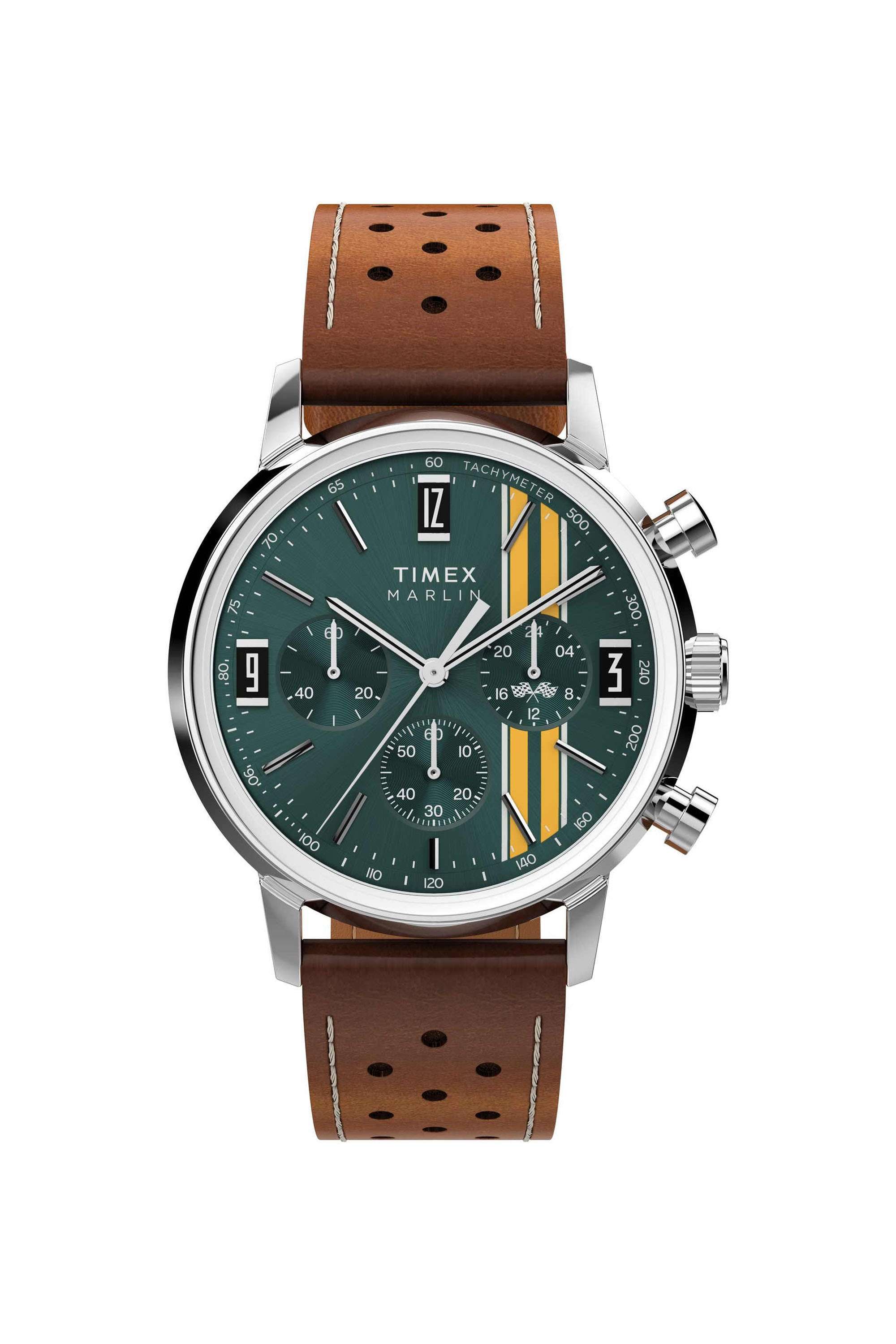 Marlin-40-mm-Quartz-Analogue-Watch-for-Men---Green-Dial-with-Brown-Leather-Strap-(TW2W99100UJ)