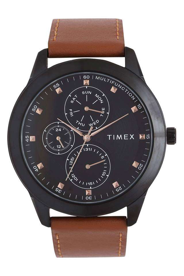 Mens-Black-Dial-Multi-Function-Leather-Watch---TWEG18505