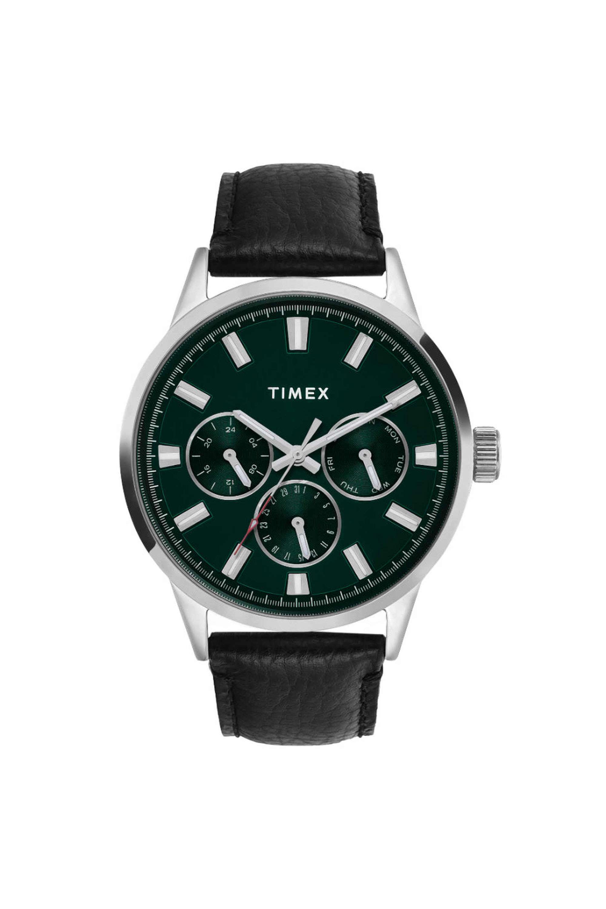 44-mm-Quartz-Analogue-Watch-for-Men---Green-Dial-with-Black-Leather-Strap-(TWEG19927)