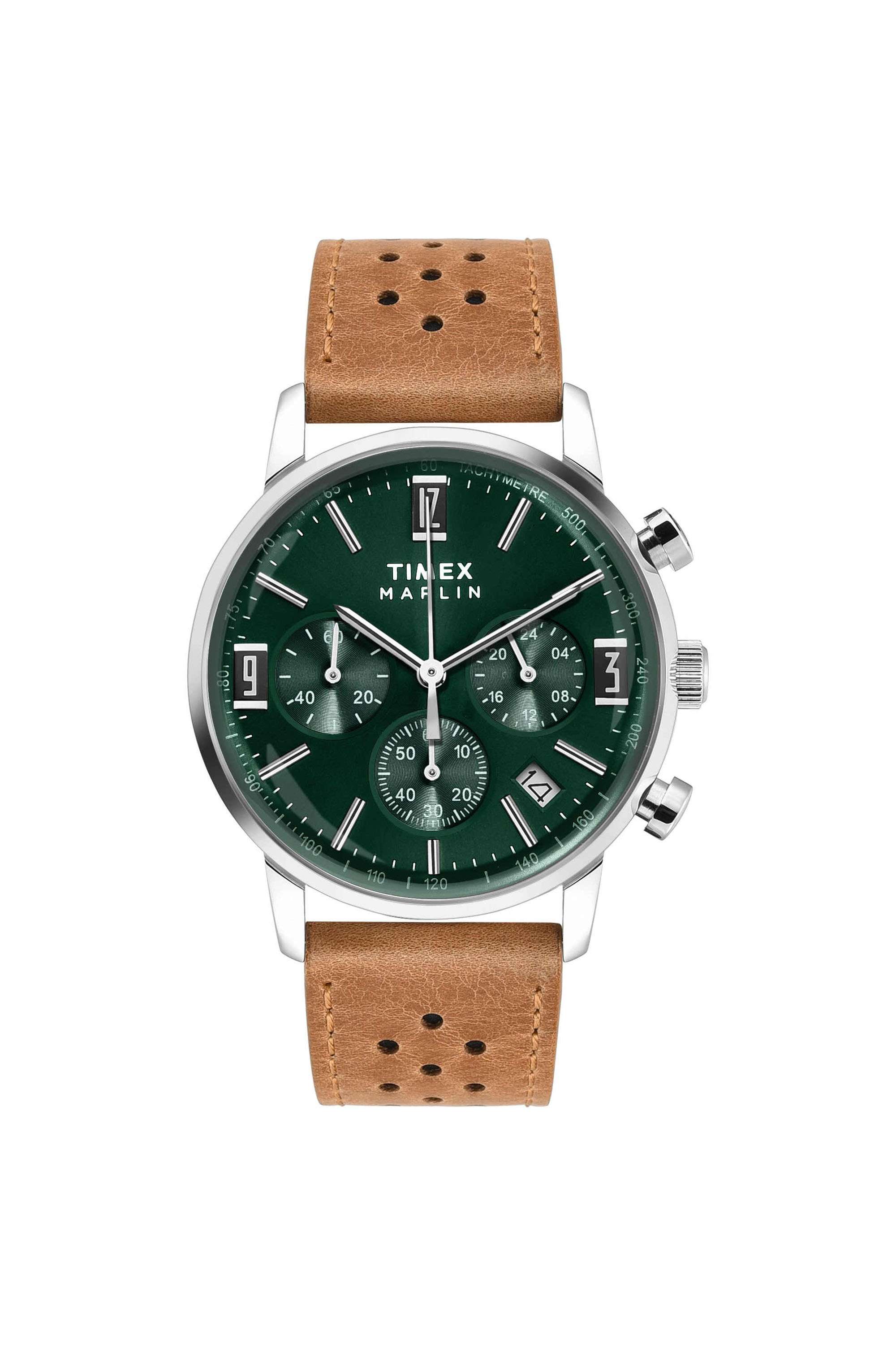 42-mm-Quartz-Chronograph-Watch-for-Men---Green-Dial-with-Brown-Leather-Strap-(TWEG26702)