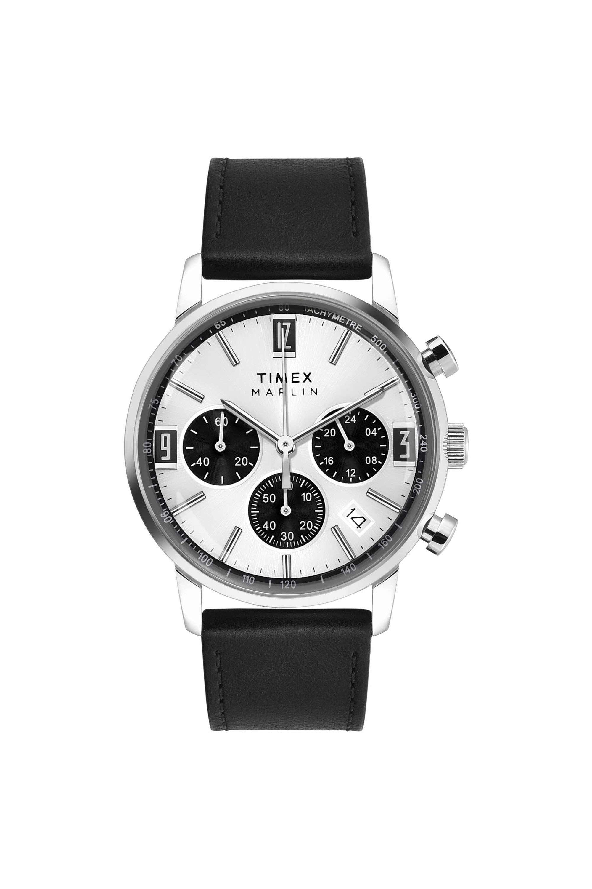Marlin-42-mm-Quartz-Analogue-Watch-for-Men---Silver-Dial-with-Black-Leather-Strap-(TWEG26703)