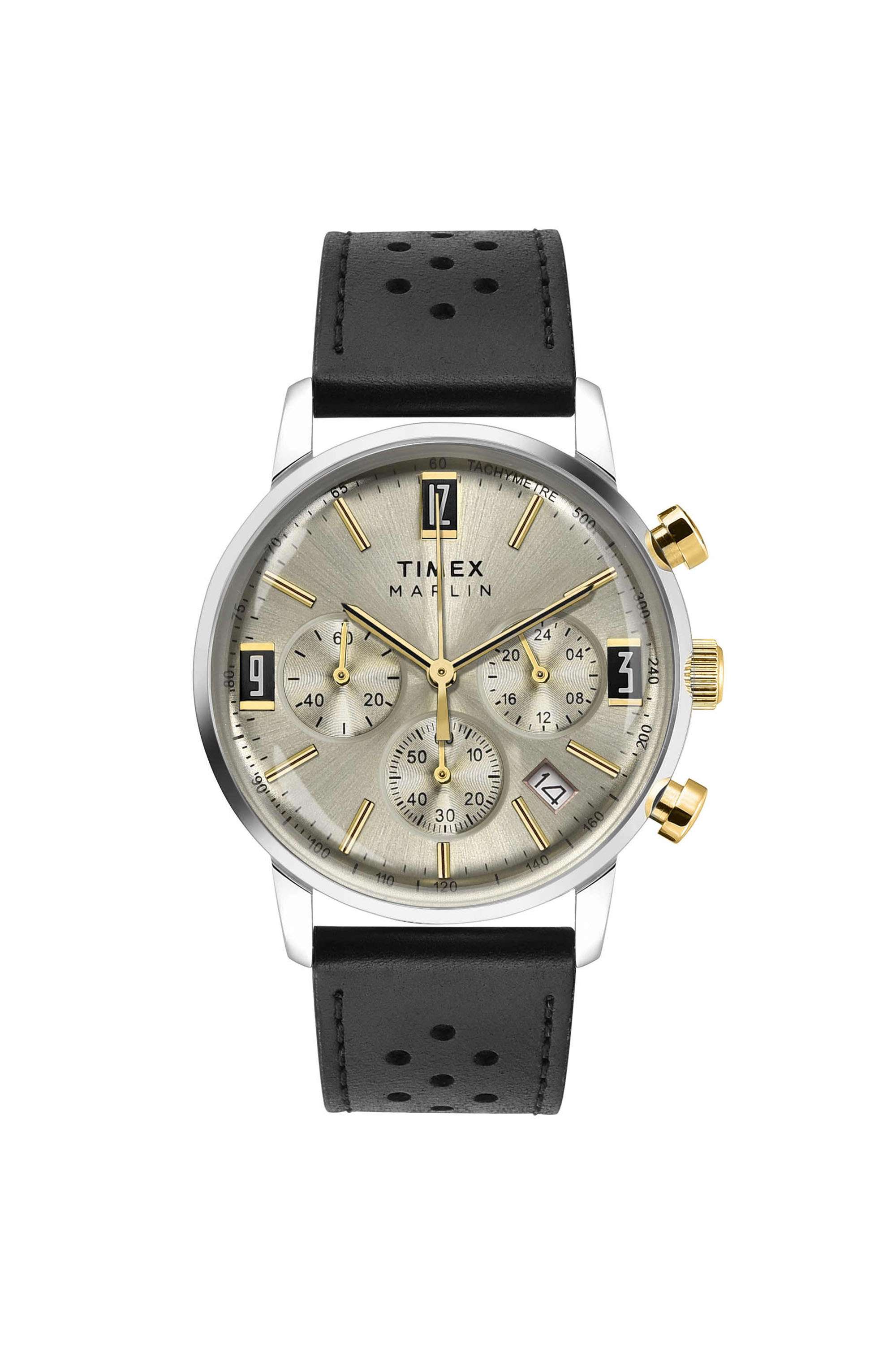 Marlin-42-mm-Quartz-Analogue-Watch-for-Men---Beige-Dial-with-Black-Leather-Strap-(TWEG26705)