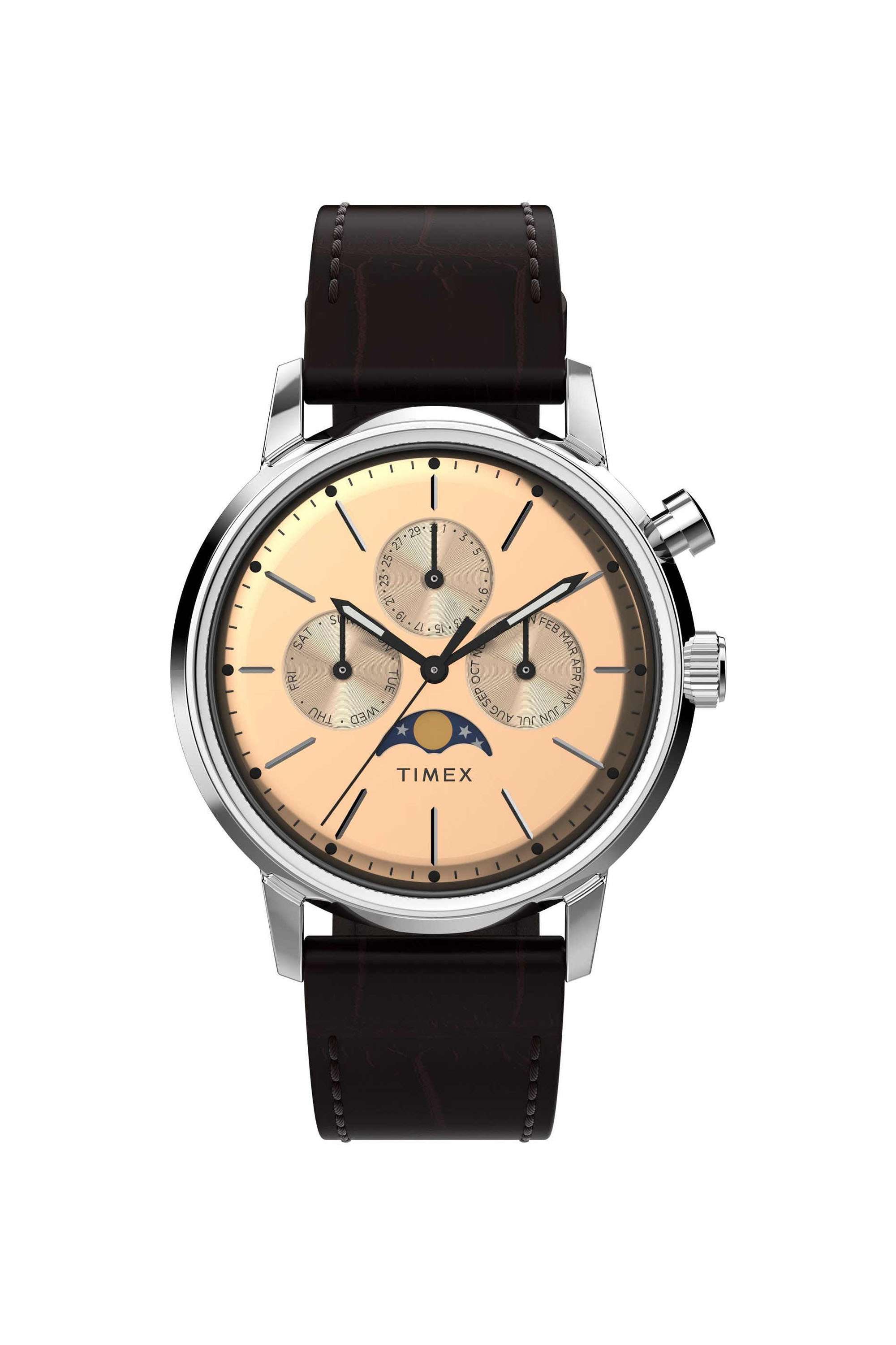 Marlin-40-mm-Quartz-Analogue-Watch-for-Men---Rose-Gold-Dial-with-Brown-Leather-Strap-(TWEG26801)
