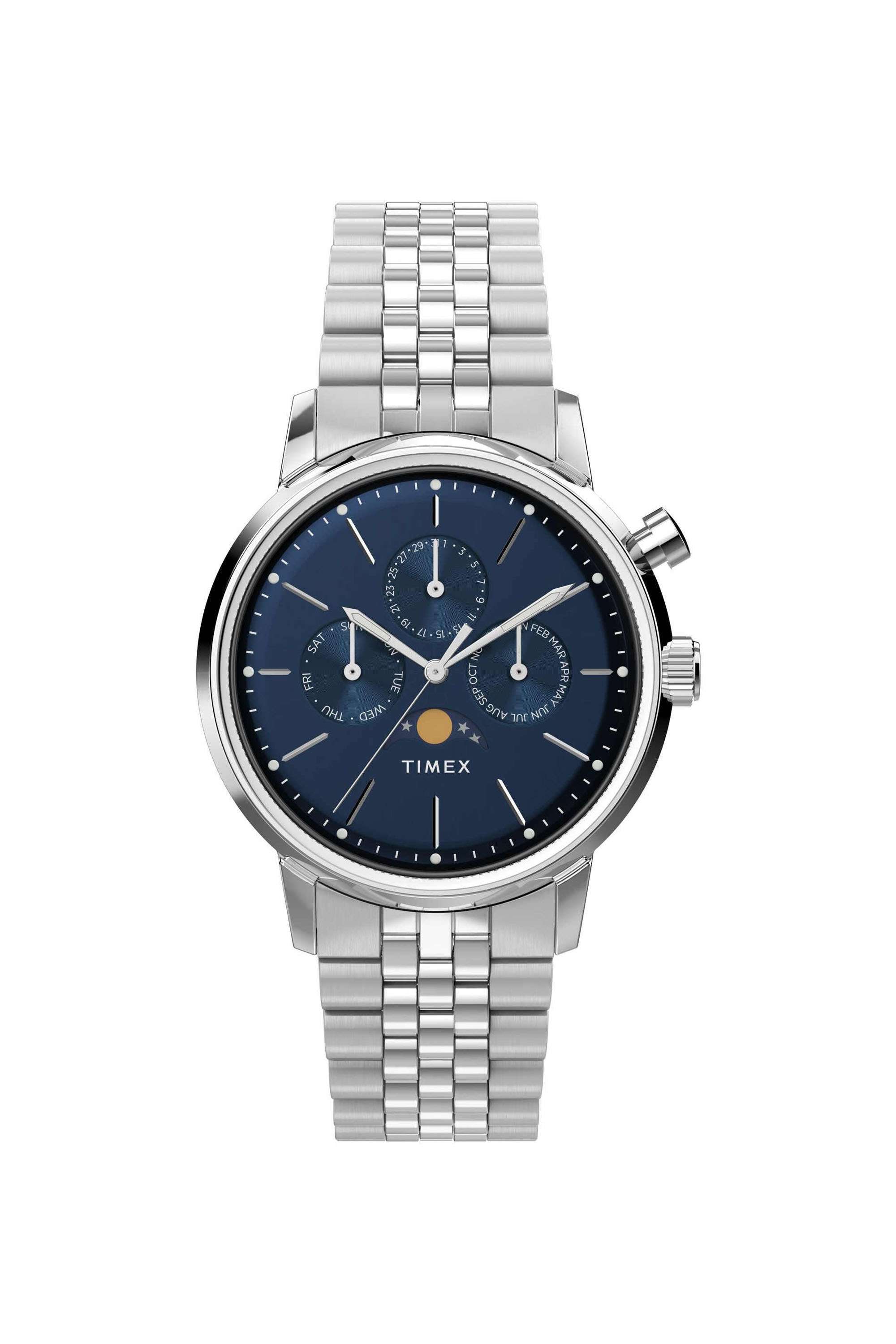 Marlin-40-mm-Quartz-Analogue-Watch-for-Men---Blue-Dial-with-Silver-Stainless-Steel-Strap-(TWEG26802)