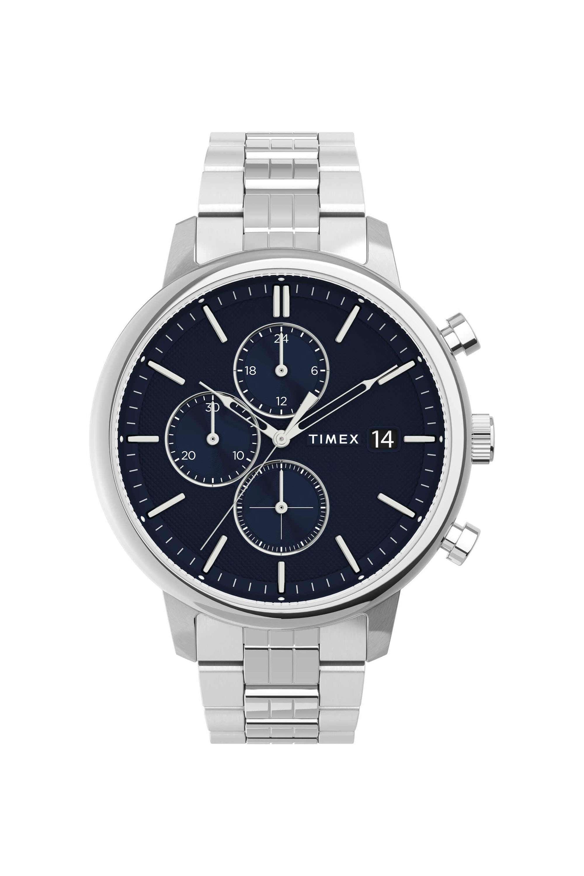 Trend-45-mm-Quartz-Analogue-Watch-for-Men---Blue-Dial-with-Silver-Stainless-Steel-Strap-(TWEG26903)