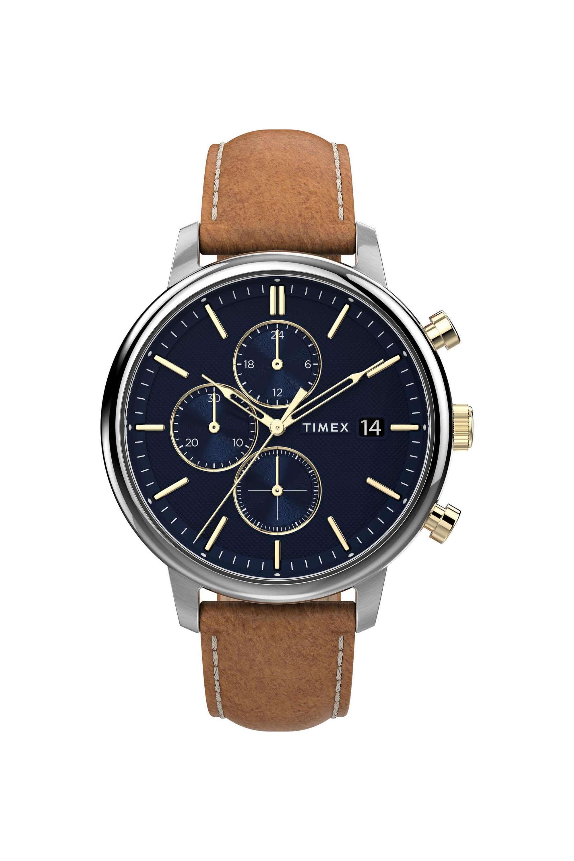 Trend-45-mm-Quartz-Analogue-Watch-for-Men---Blue-Dial-with-Brown-Leather-Strap-(TWEG26904)