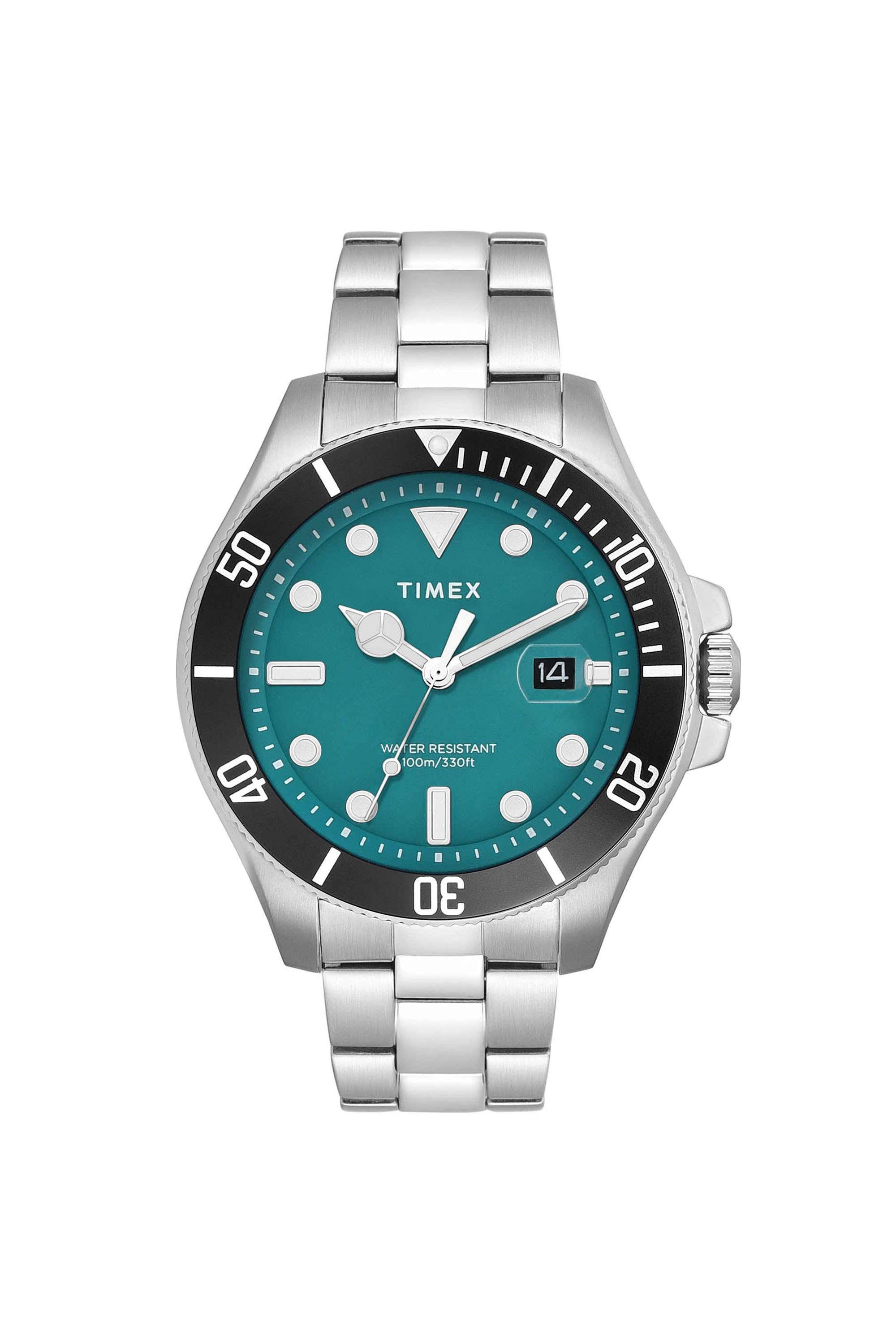 Trend-43-mm-Quartz-Analogue-Watch-for-Men---Green-Dial-with-Silver-Stainless-Steel-Strap-(TWEG27003)