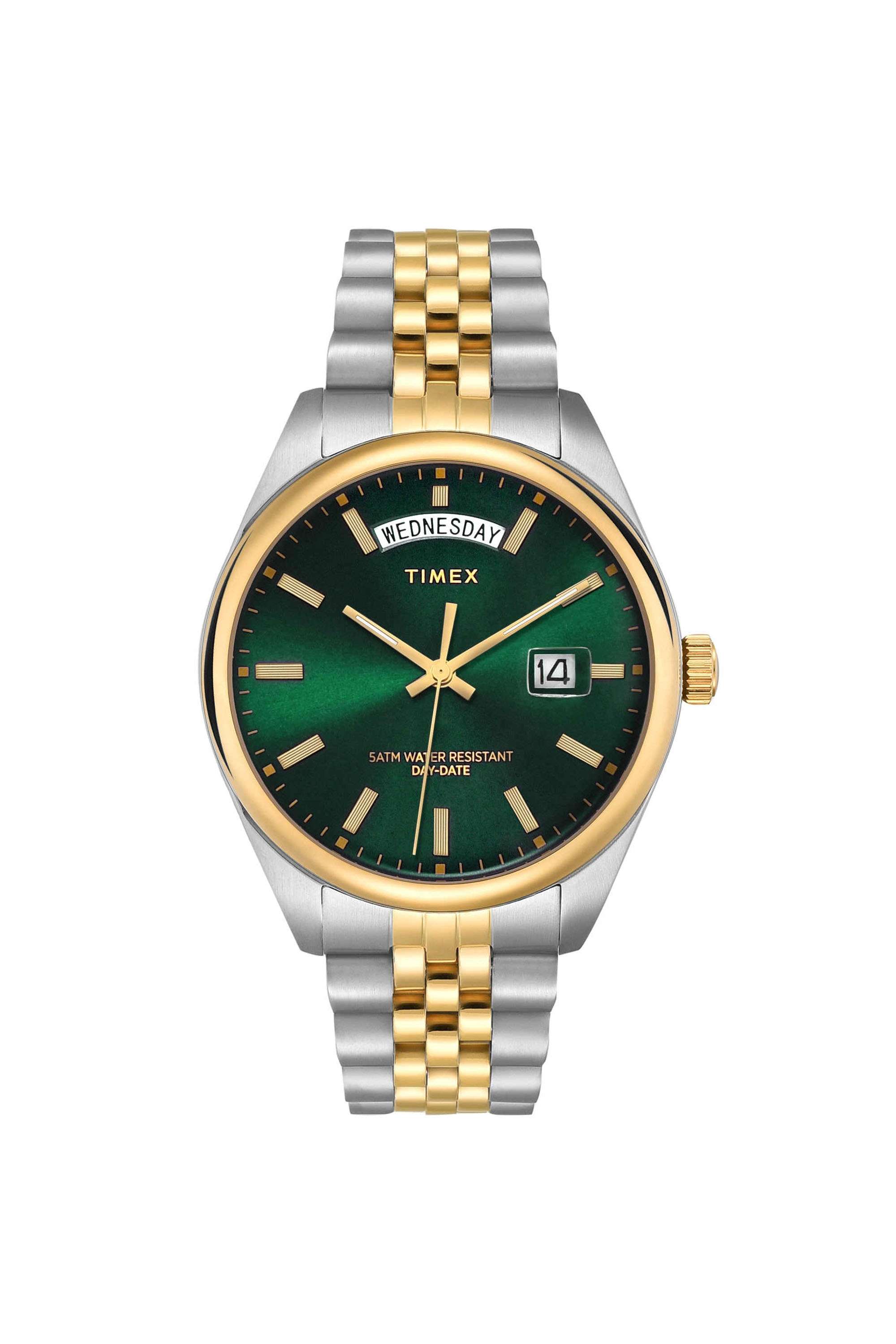 Trend-41-mm-Quartz-Analogue-Watch-for-Men---Green-Dial-with-Two-Tone-Stainless-Steel-Strap-(TWEG27102)