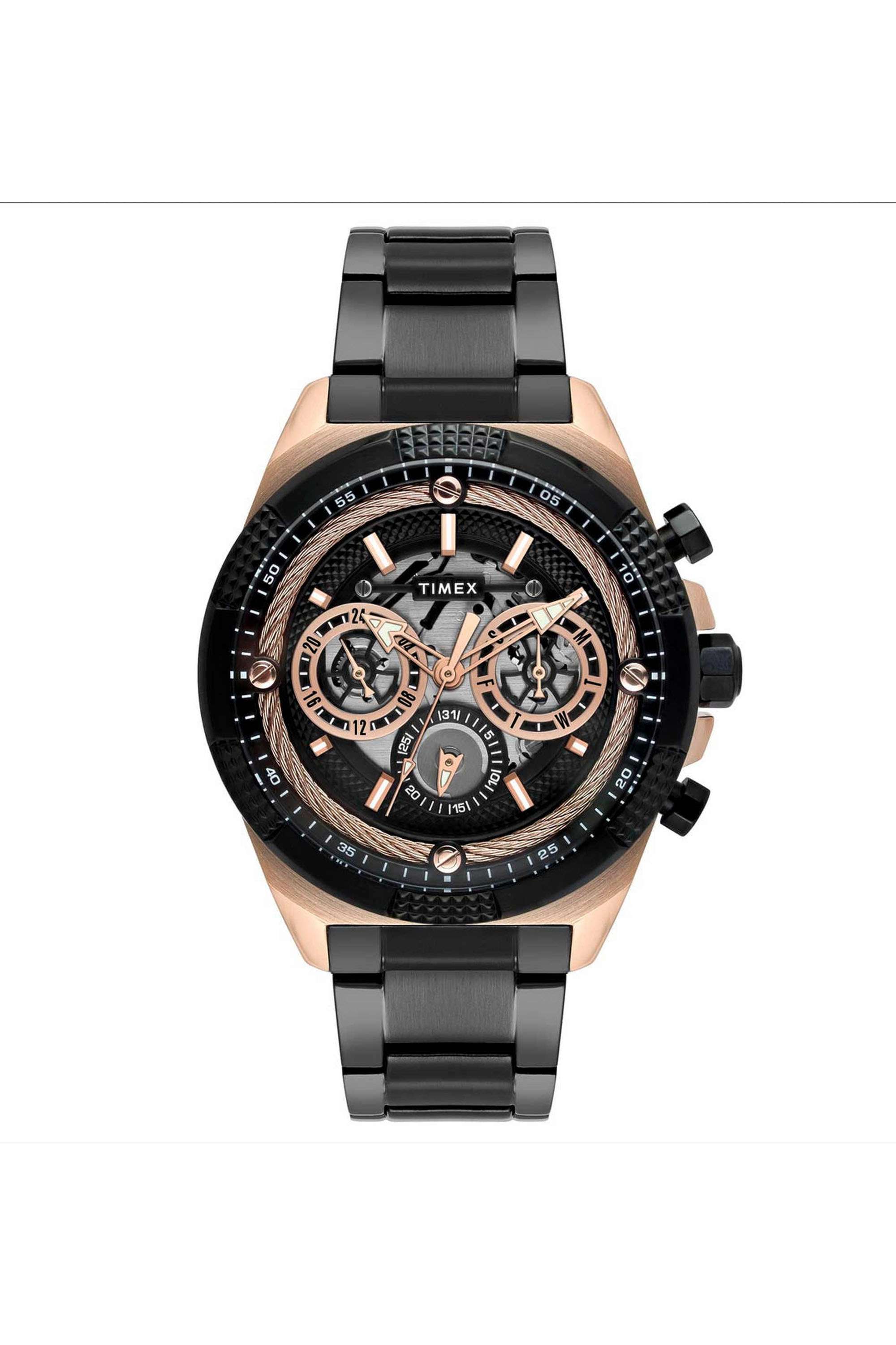 46.75-mm-Quartz-Analogue-Watch-for-Men---Black-Dial-with-Black-Stainless-Steel-Strap-(TWEG27702)