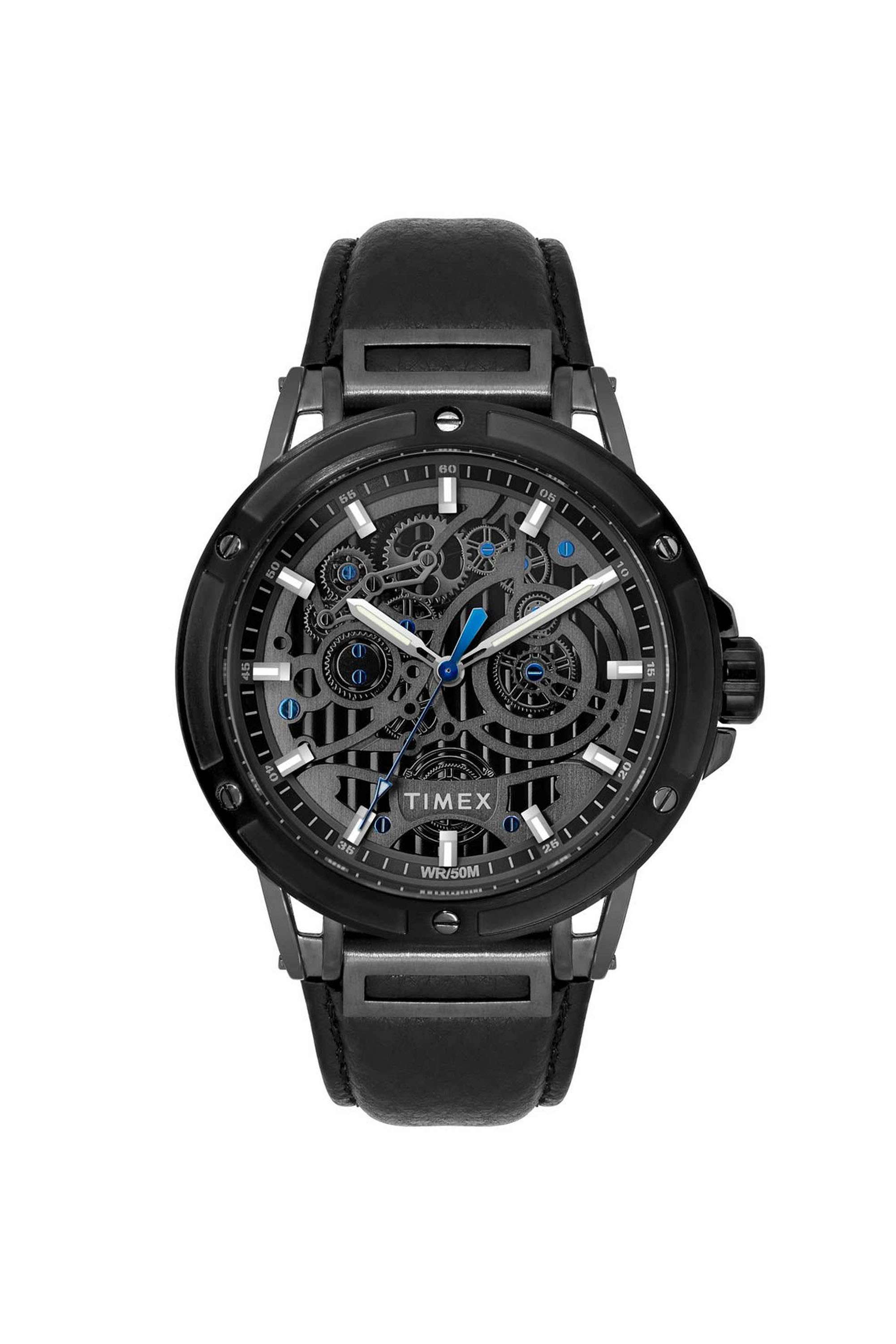 47.7-mm-Quartz-Analogue-Watch-for-Men---Black-Dial-with-Black-Leather-Strap-(TWEG27802)