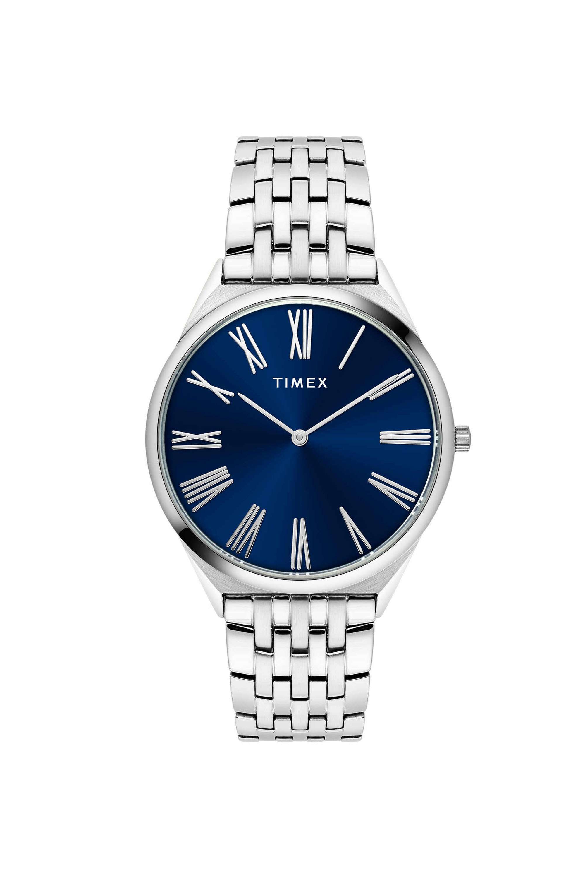 40-mm-Quartz-Analogue-Watch-for-Men---Blue-Dial-with-Silver-Stainless-Steel-Strap-(TWEG27901)