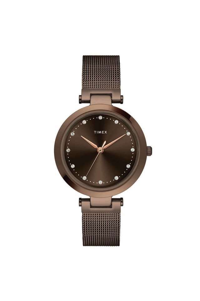 Womens-34-mm-Fashion-Brown-Dial-Brown-Stainless-Steel-Mesh-Bracelet-Analogue-Watch---TWEL11825