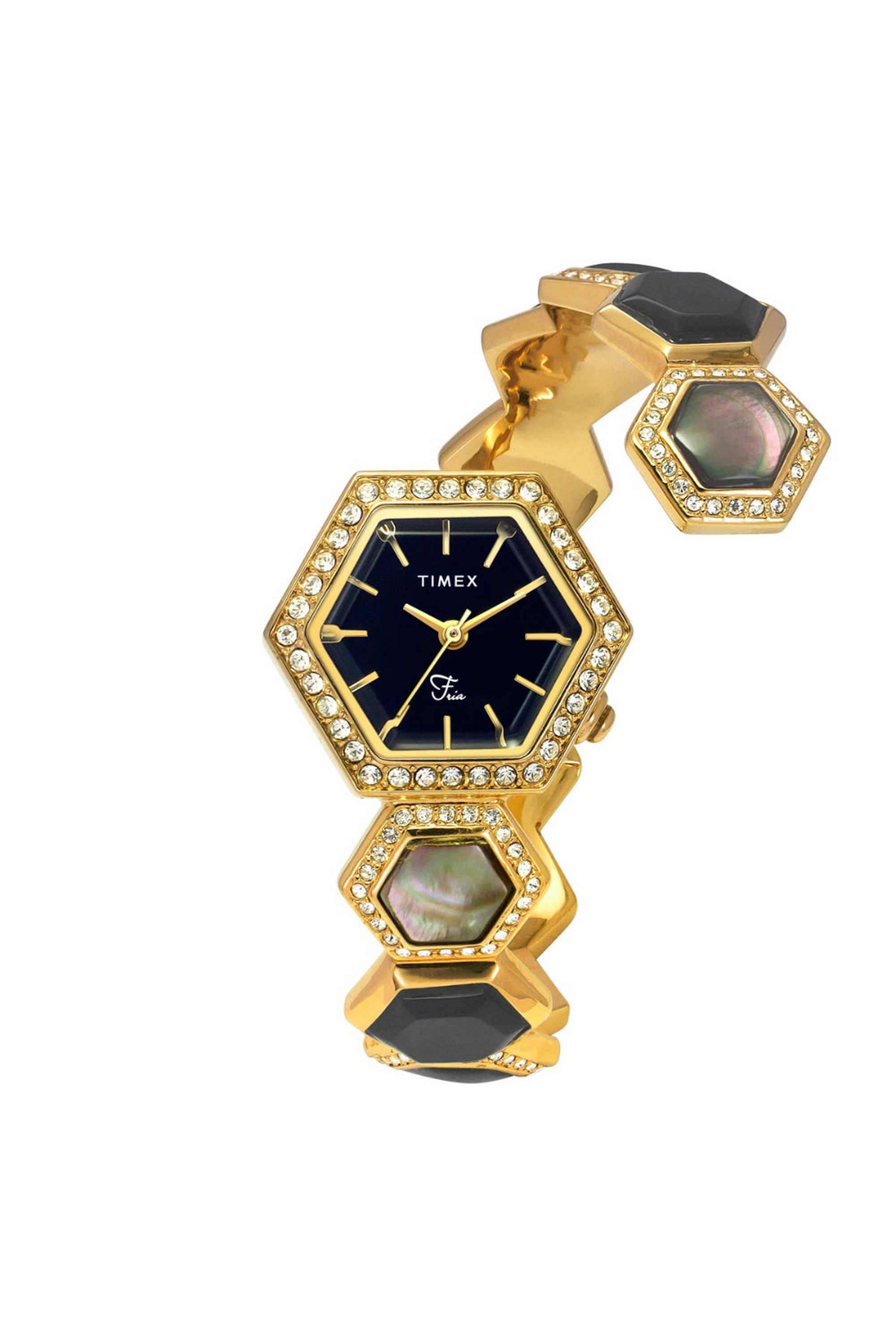 Fria-26.25-mm-Quartz-Analogue-Watch-For-Women---Black-Dial-with-Gold-Brass-Strap-(TWEL17900)