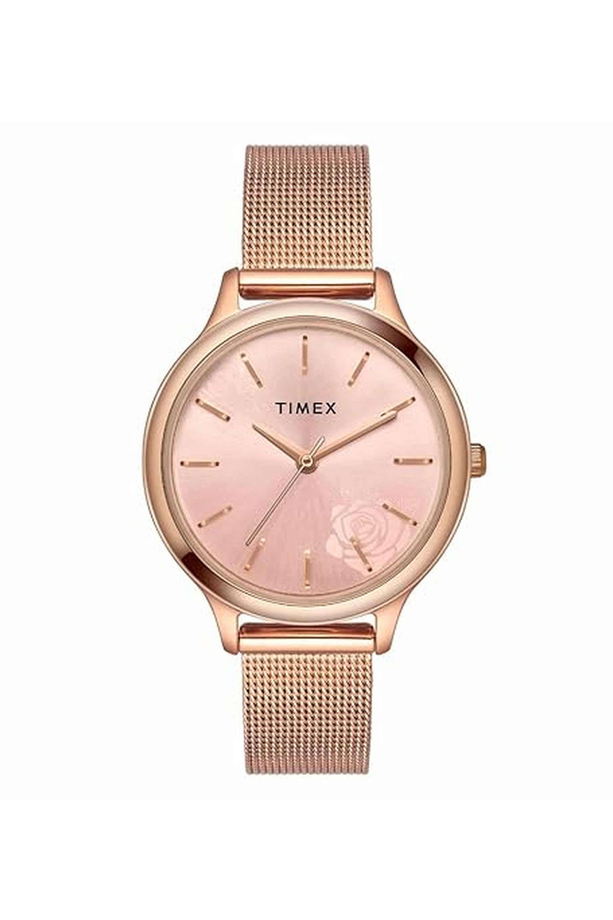 34-mm-Quartz-Analogue-Watch-For-Women---Pink-Dial-with-Rose-Gold-Stainless-Steel-Strap-(TWTL12102)
