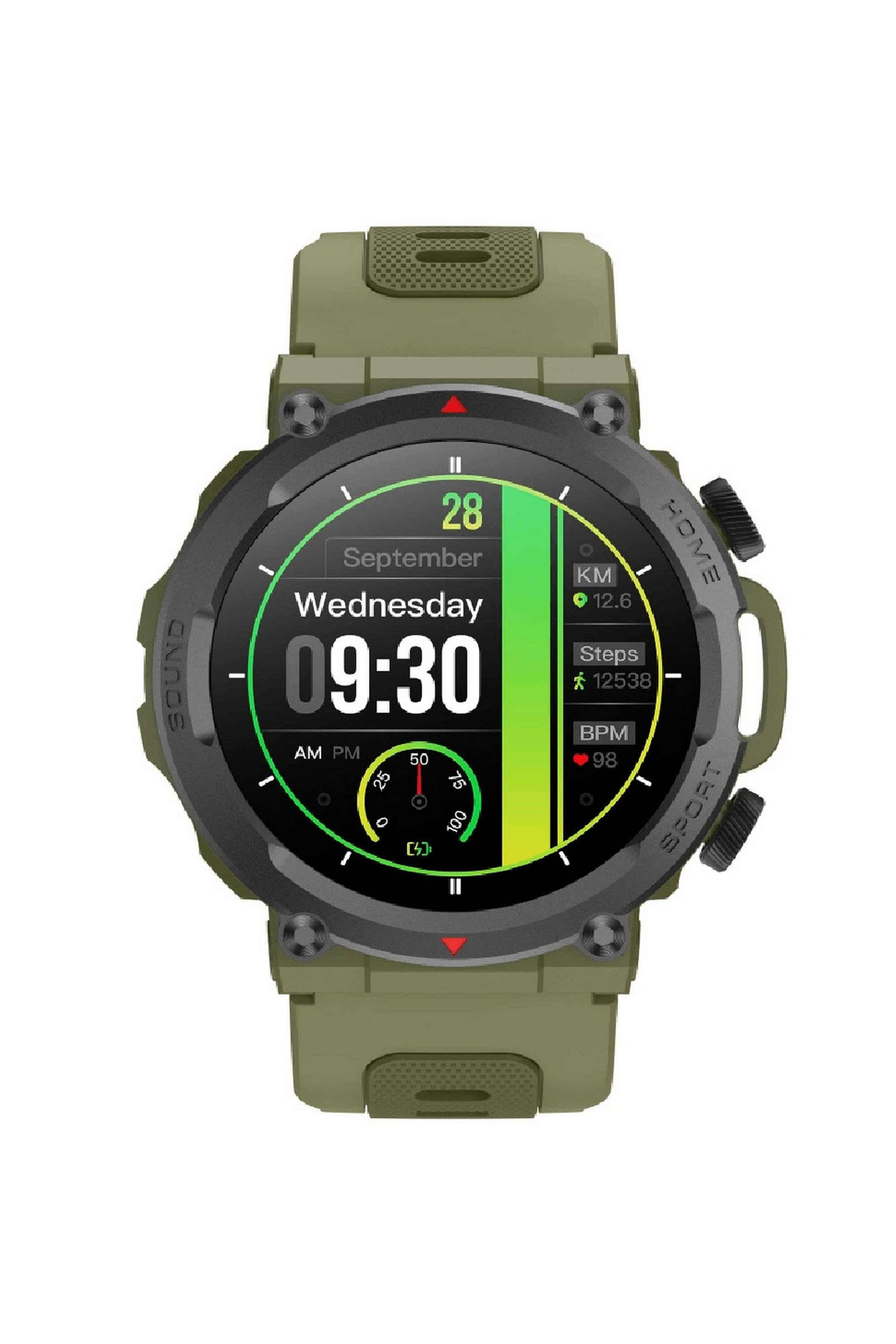 Tough-36.3-mm-Smartwatch-For-Unisex---Green-Silicone-Strap-(TWTXW600T)