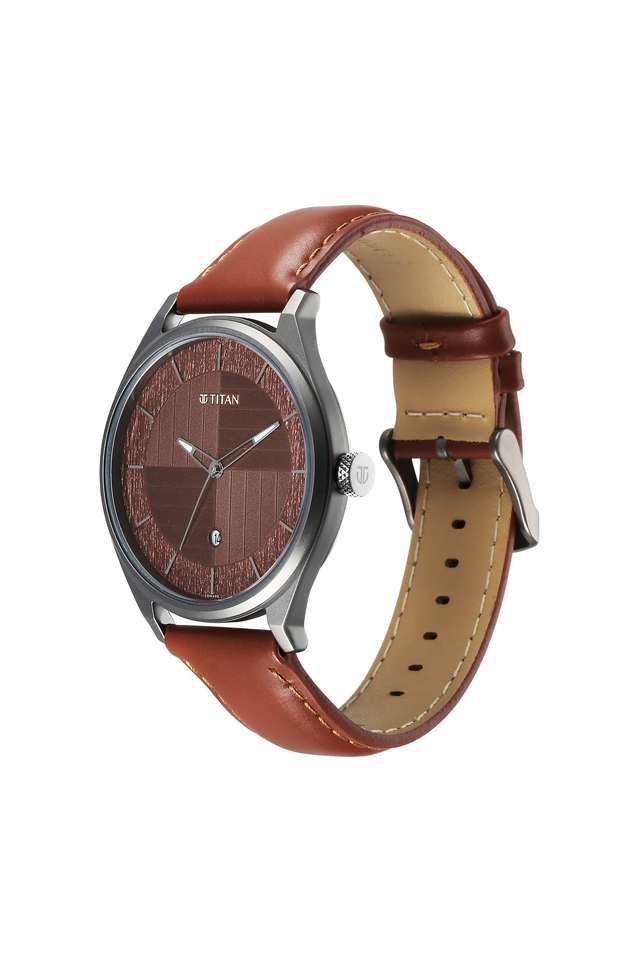Buy Titan NoColour 48 x 7.7 x 41 mm Brown Dial Leather Analogue