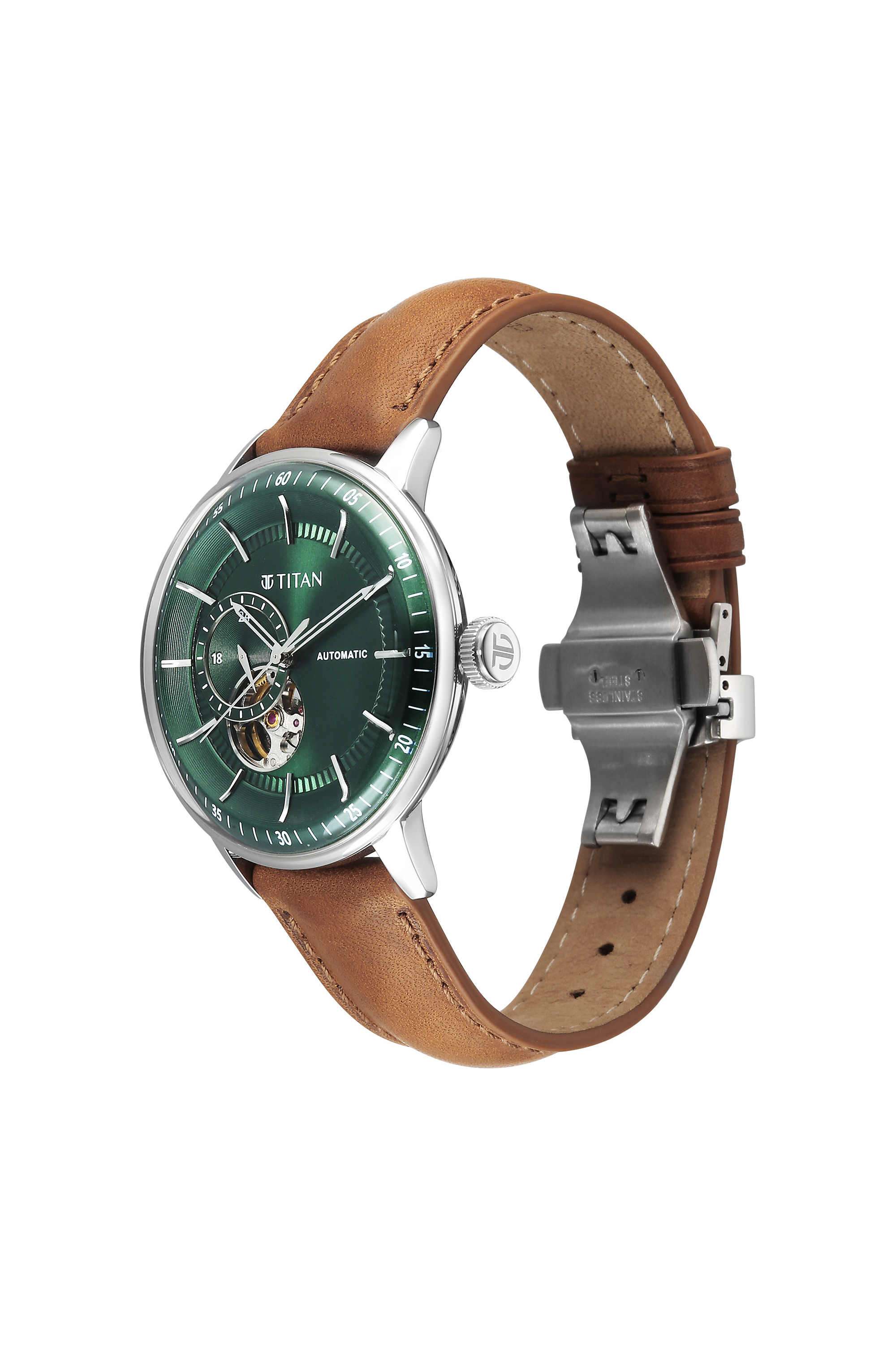 Buy Titan green Orbital Open Heart Automatic 48x12.75x42 mm Green