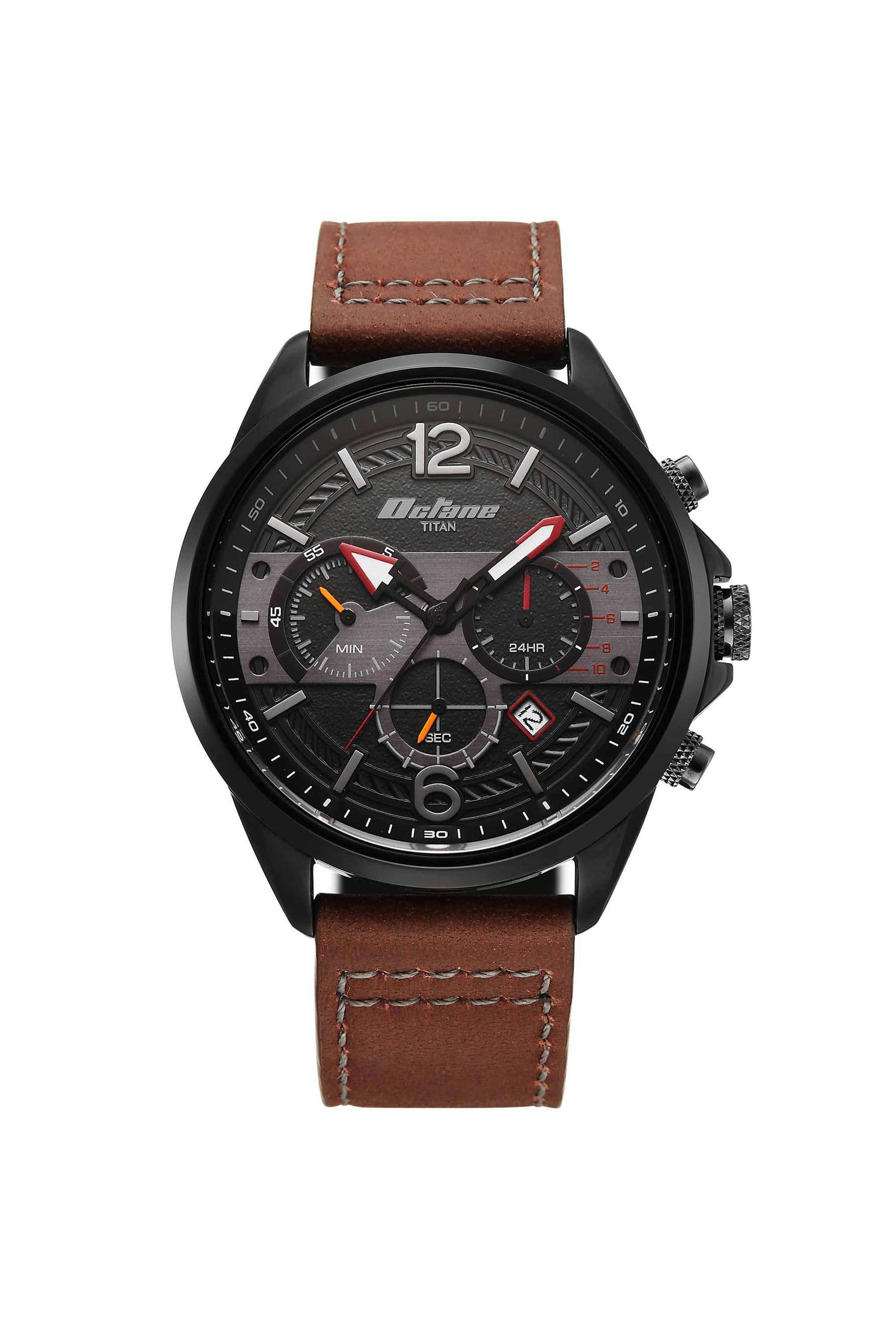Octane-Cred-52.30-x-12.45-x-45-mm-Black-Dial-Leather-Chronograph-Watch-For-Men---90238KL03