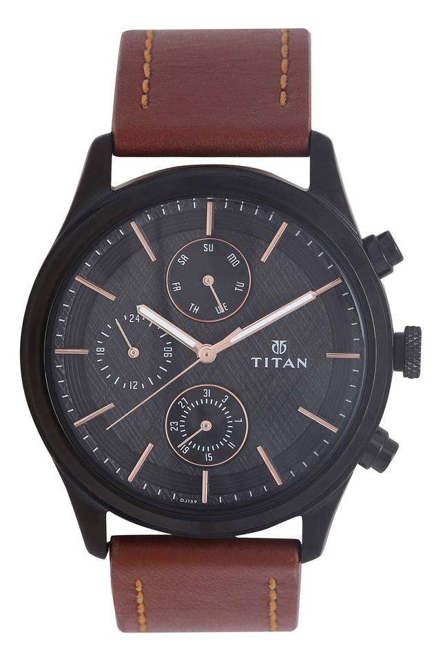 Mens-Black-Dial-Leather-Multi-Function-Watch---1805NL01