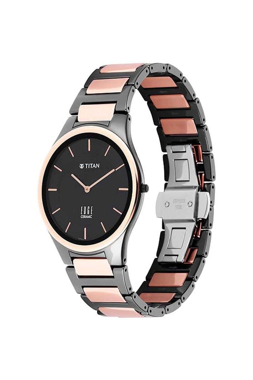 Edge-Ceramic-Men-s-40.5-mm-Quartz-Analogue-Watch---Black-Dial-With-Two-Toned-Ceramic-Strap-(-(NT1696KC01)