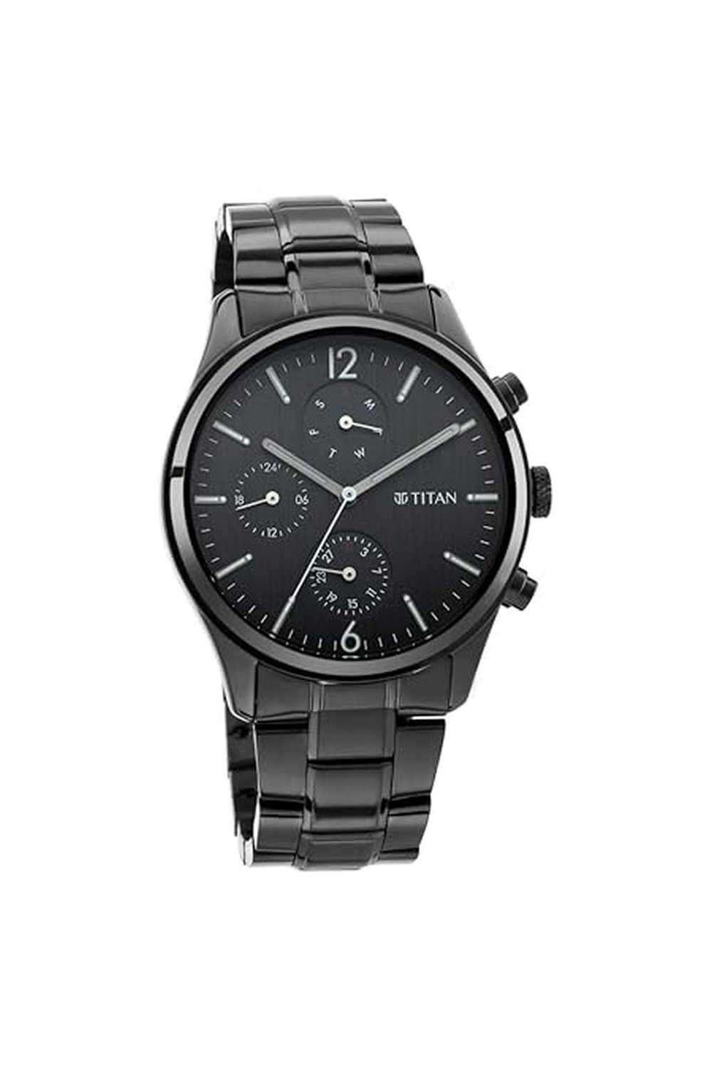 Workwear-Men-s-42-mm-Quartz-Analogue-Watch---Black-Dial-With-Black-Metal-Strap-(-(NT1805NM02)