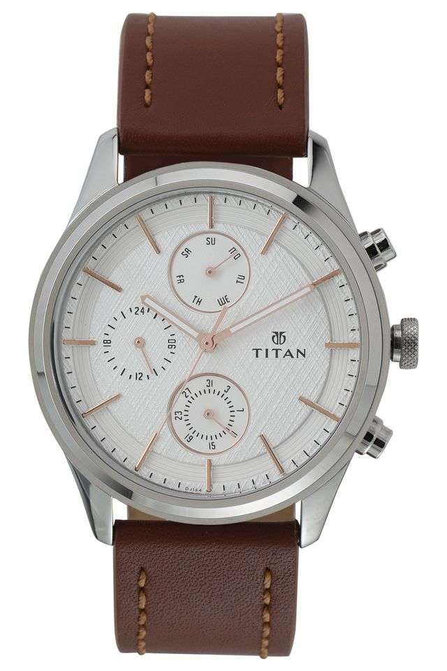 Mens-White-Dial-Leather-Multi-Function-Watch---1805SL01