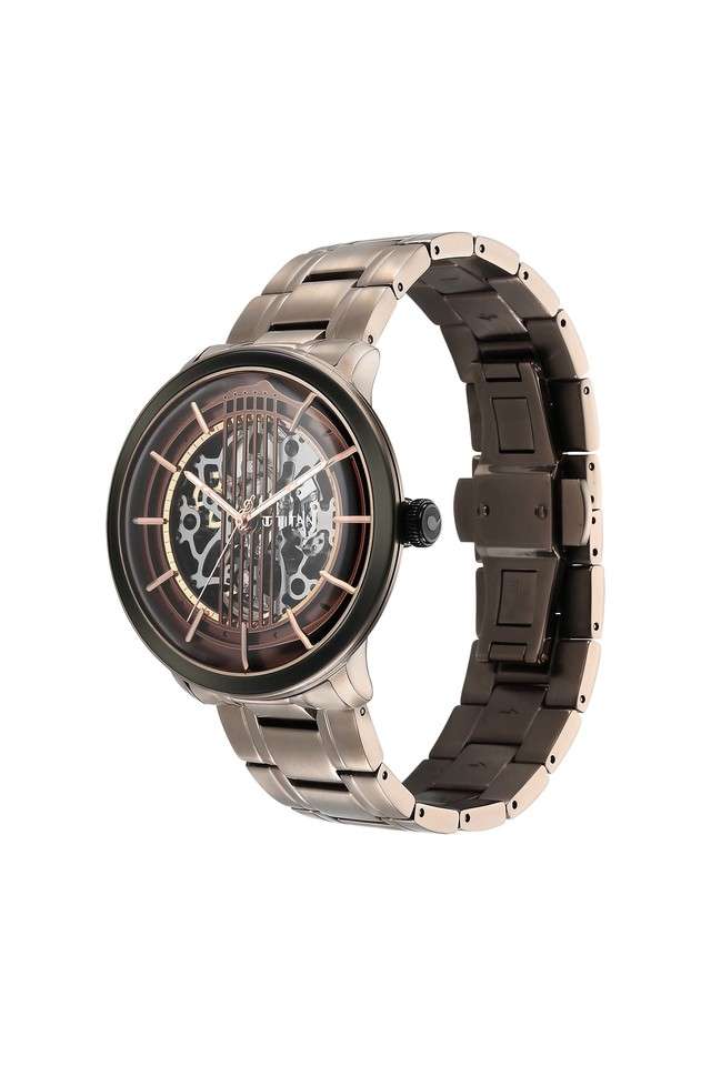 Quartet-Men-s-45.30-mm-Analogue-Automatic-Watch---Brown-Dial-with-Brown-Stainless-Steel-Strap-(1848KM05)