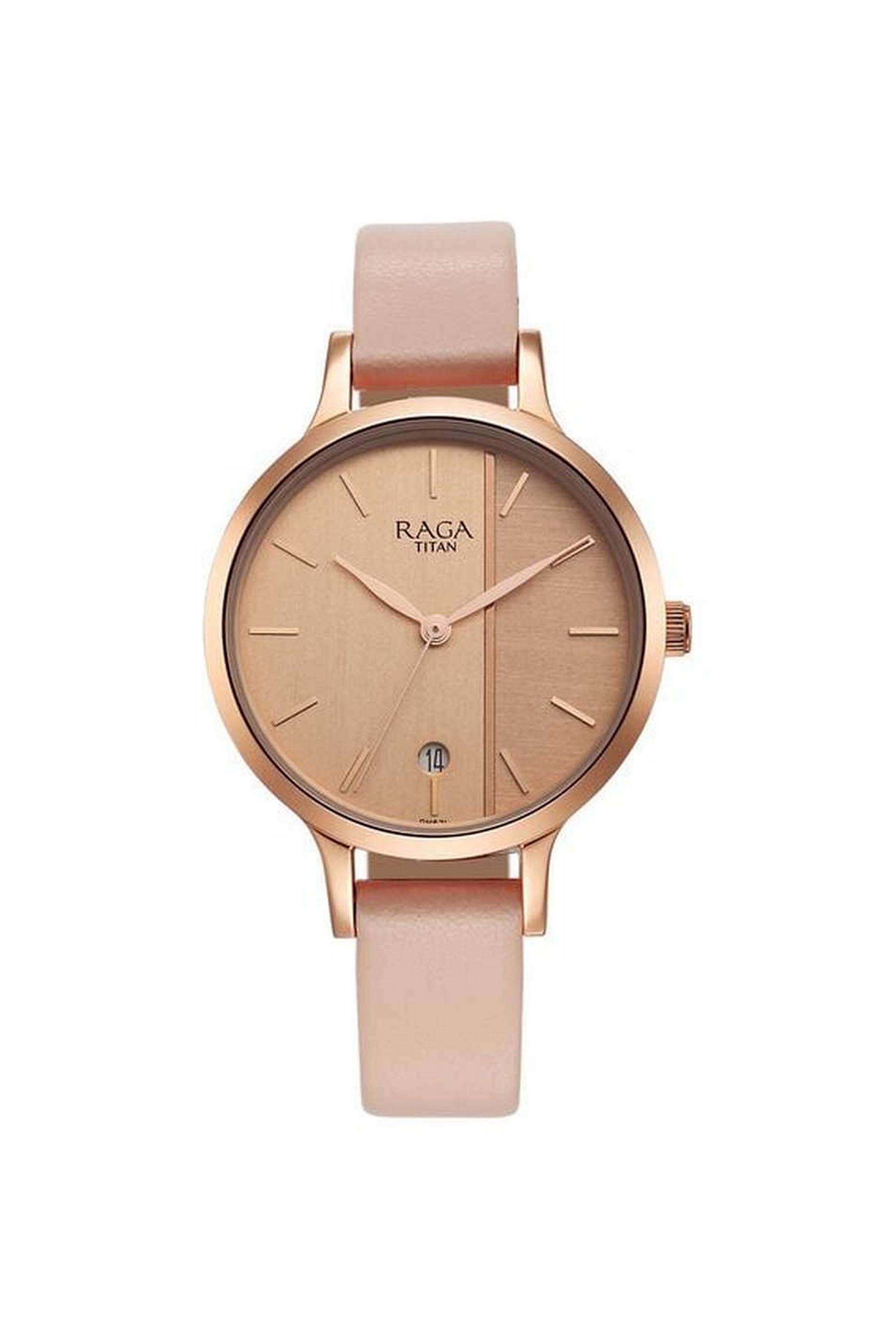 Raga-Viva-Women-s-33-mm-Quartz-Analogue-Watch---Rose-Gold-Dial-With-Beige-Leather-Strap-(NT2684WL01)