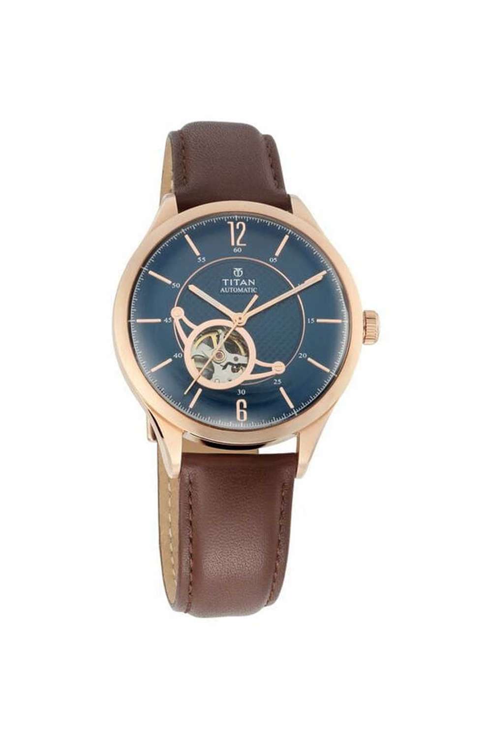 Men-s-43-mm-Automatic-Watch---Blue-Dial-With-Brown-Leather-Strap-(NT90111WL01)
