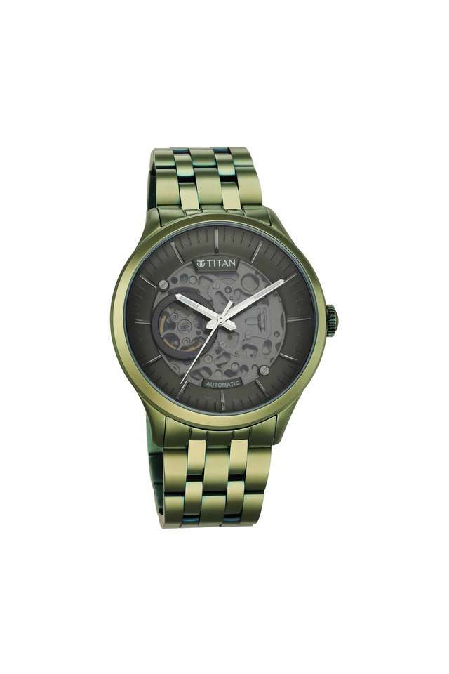 Mens-43-mm-Metal-Mechanicals-Olive-Green-Dial-Stainless-Steel-Analog-Watch---90140QM01