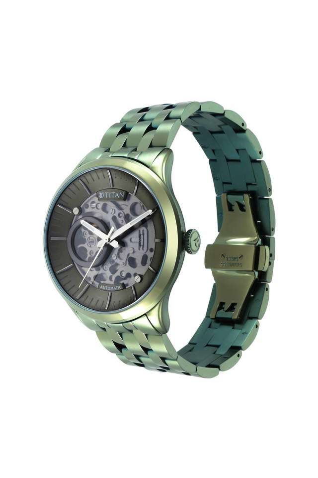 Mens-43-mm-Metal-Mechanicals-Olive-Green-Dial-Stainless-Steel-Analog-Watch---90140QM01