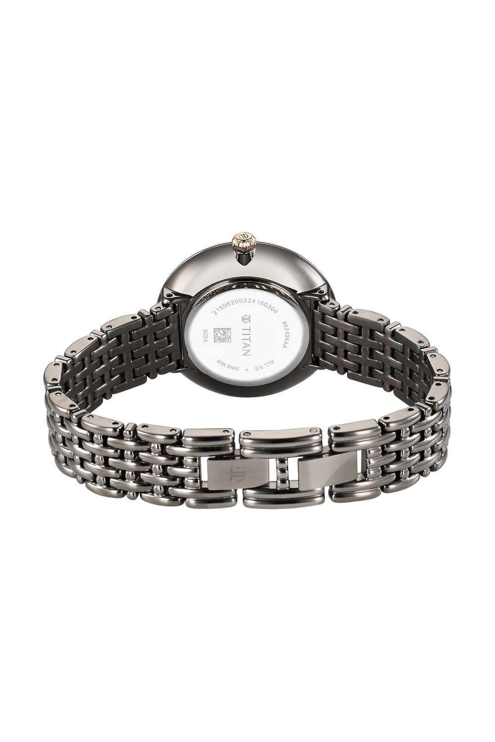 Aura-Women-s-34-mm-Quartz-Analogue-Watch---Grey-Dial-With-Black-Stainless-Steel-Strap-(NT95243KM01)