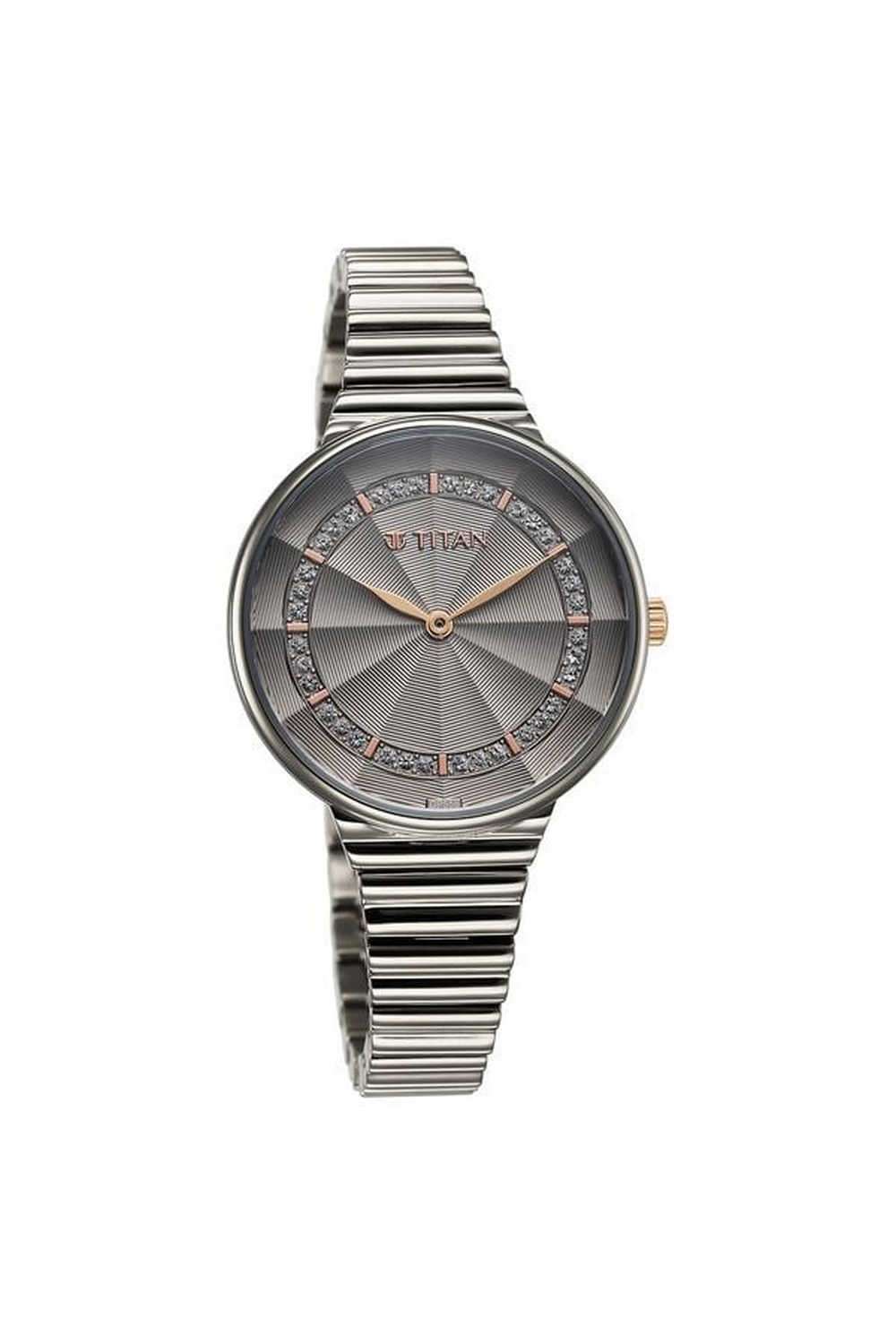 Aura-Women-s-34-mm-Quartz-Analogue-Watch---Grey-Dial-With-Grey-Stainless-Steel-Strap-(NT95245KM02)