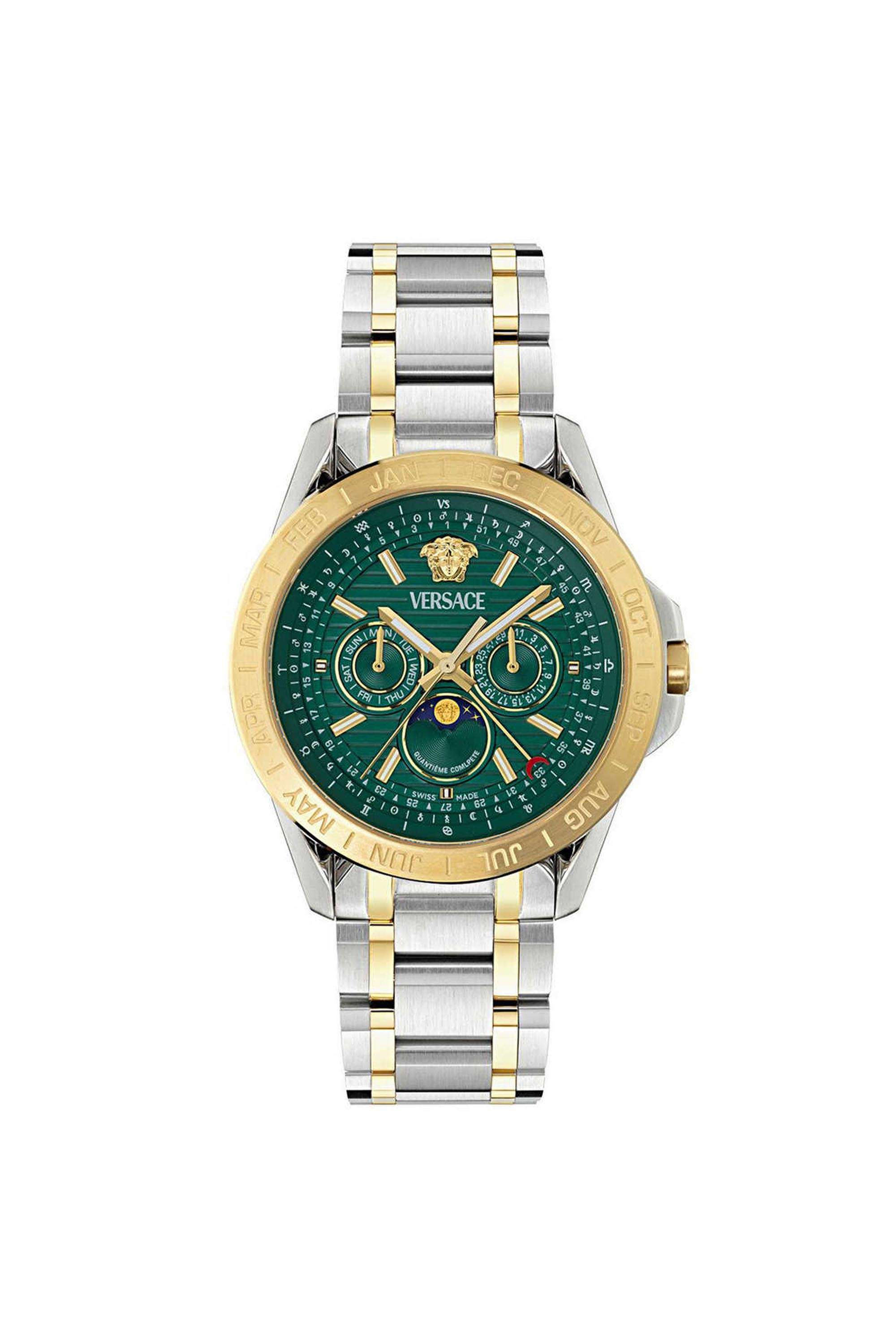 Men-s-43-mm-Chronograph-Quartz-Watch---Green-Dial-with-Two-Tone-Stainless-Steel-Strap-(VE0K00325)