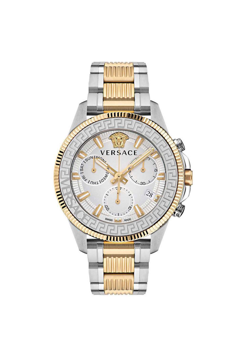 Greca-Action-Men-s-45-mm-Chronograph-Quartz-Watch---Silver-Dial-with-Two-Tone-Stainless-Steel-Strap-(VE3J00522)