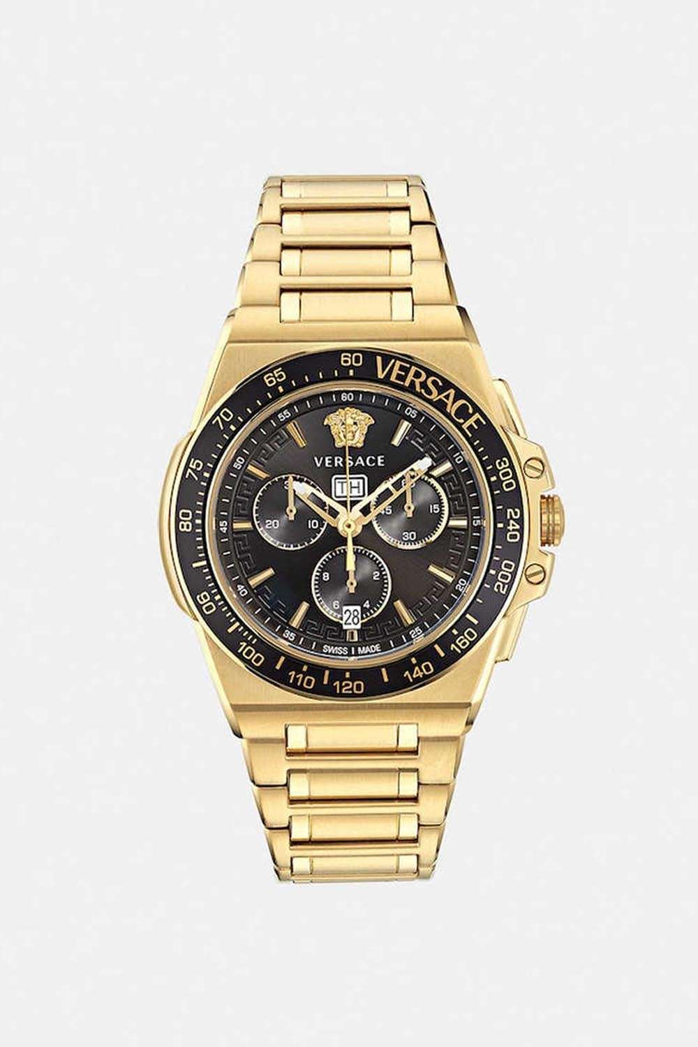 Greca-Extreme-Men-s-45-mm-Chronograph-Quartz-Watch---Green-Dial-with-Gold-Stainless-Steel-Strap-(VE7H00623)