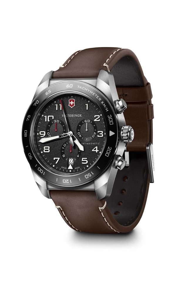 Swiss-Army-Men-s-42-mm-Chronograph-Quartz-Watch---Black-Dial-with-Brown-Leather-Strap-(242046)